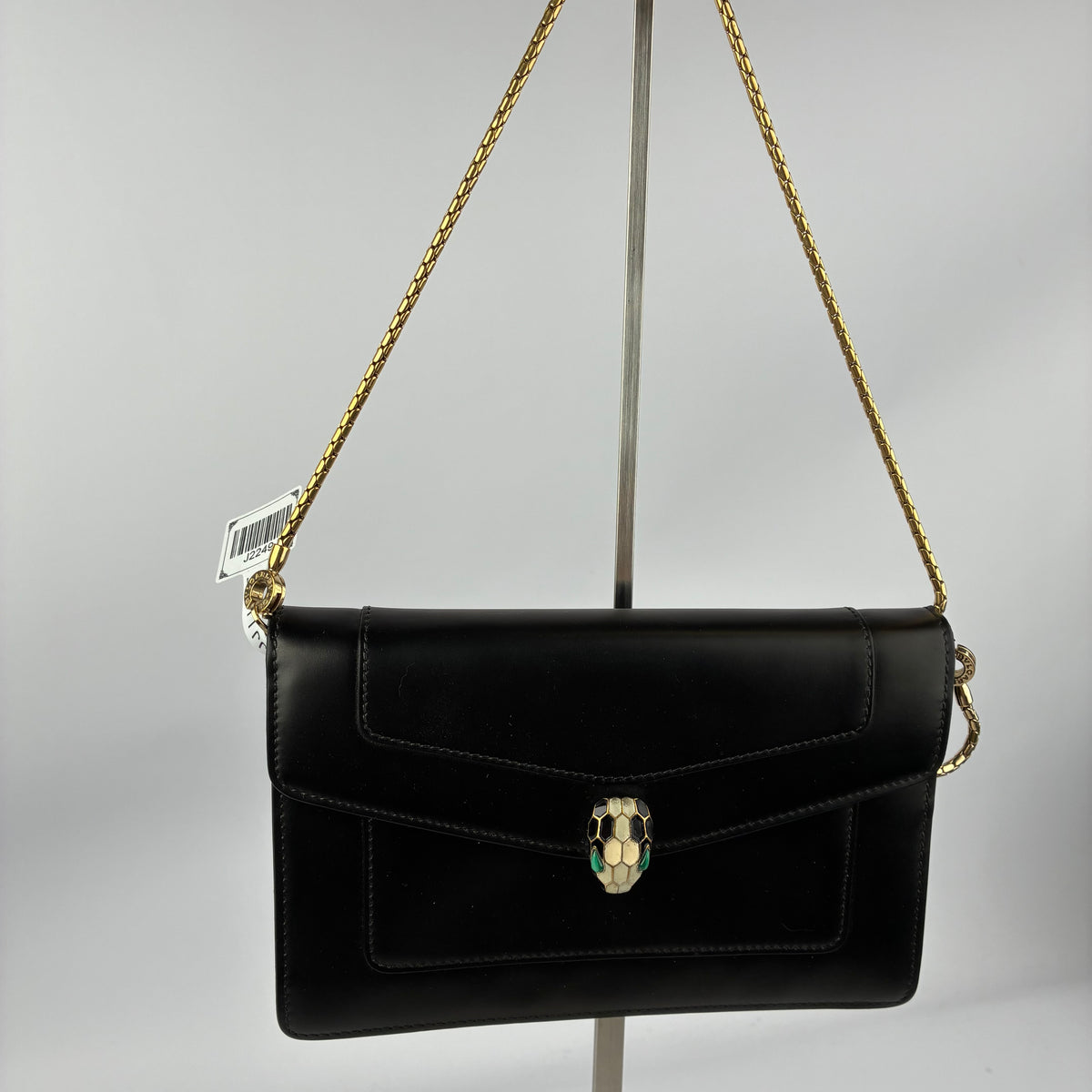 J2249 Bulgari Shoulder Bag | Pre-Owned Like New Black Leather