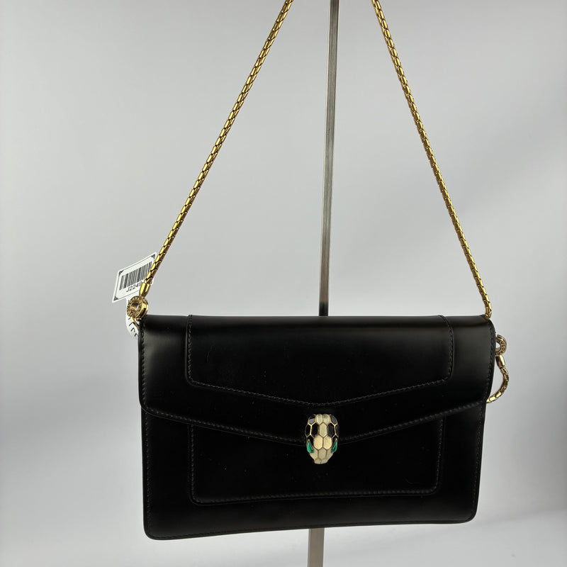 J2249 Bulgari Shoulder Bag | Pre-Owned Like New Black Leather