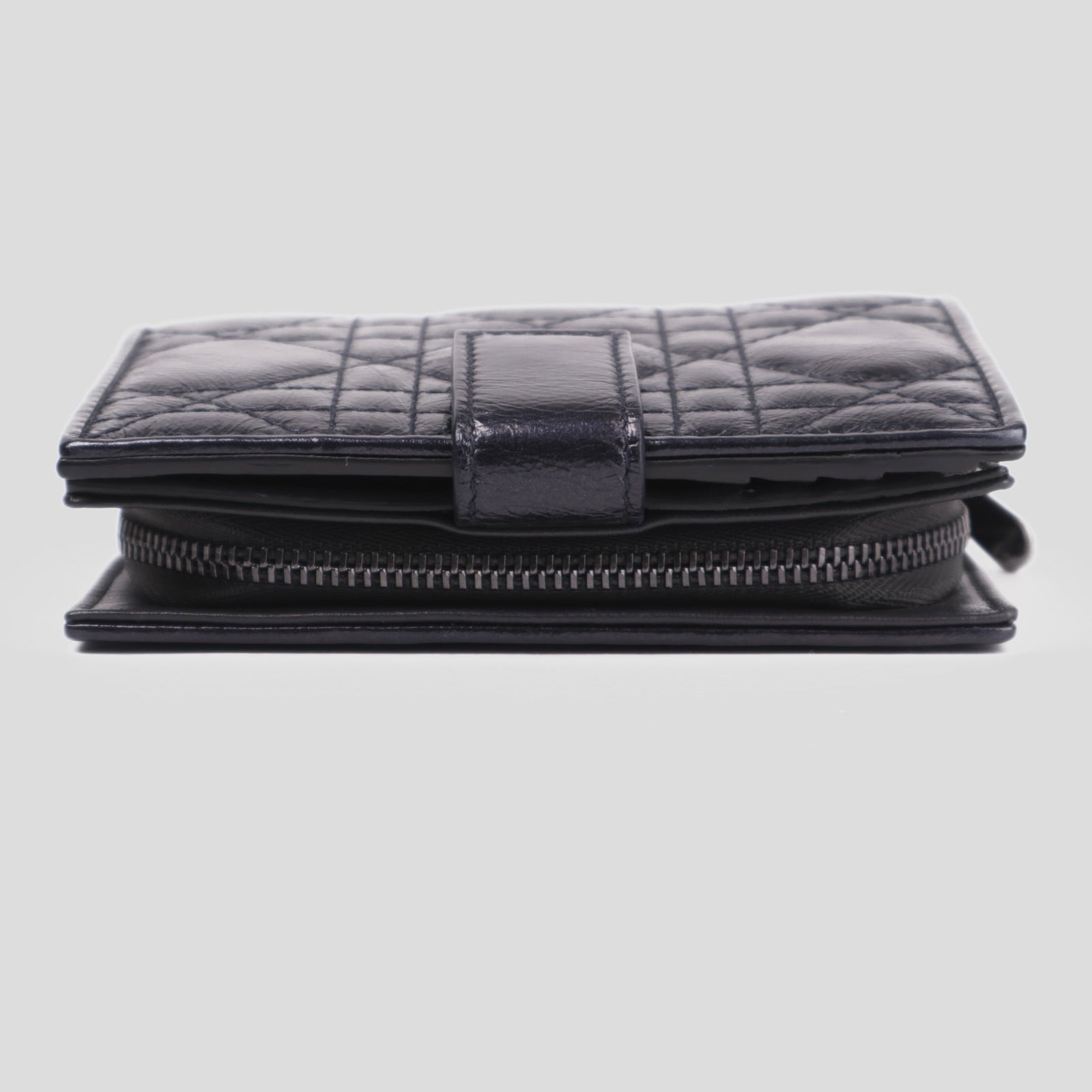 J3669-Dior Metallic Midnight Blue Cannage Quilted Leather Compact French Wallet- Pre Owned