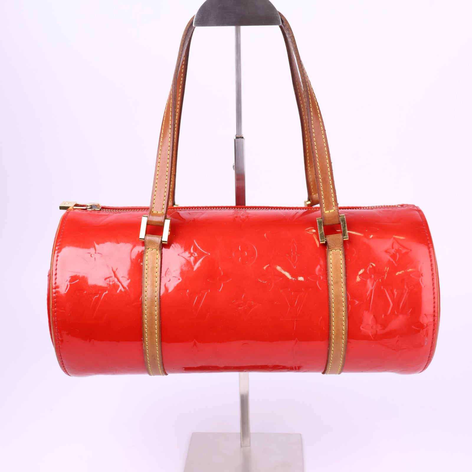 J3674-Louis Vuitton Bedford Tote Red Leather Monogram Vernis- Pre Owned