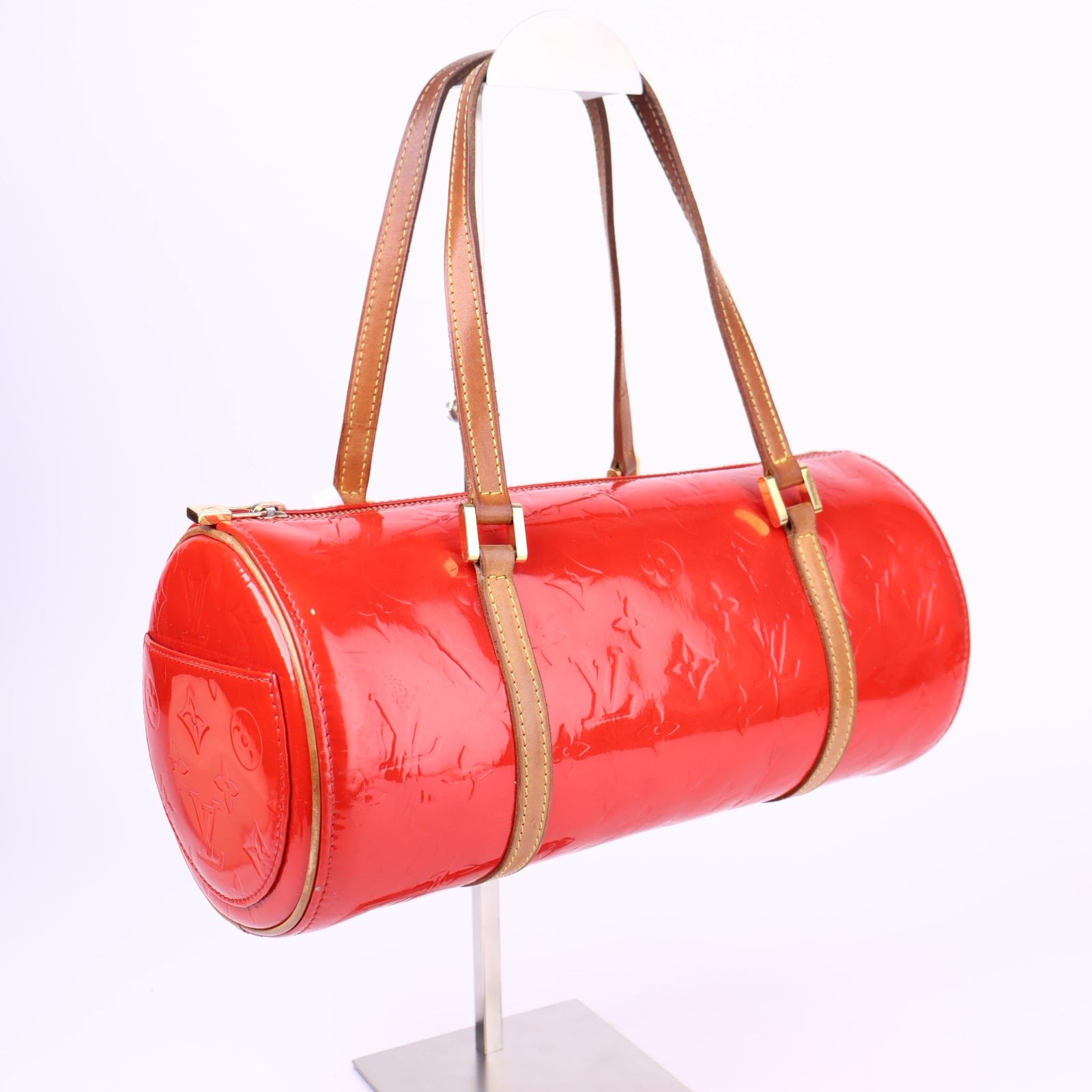 J3674-Louis Vuitton Bedford Tote Red Leather Monogram Vernis- Pre Owned