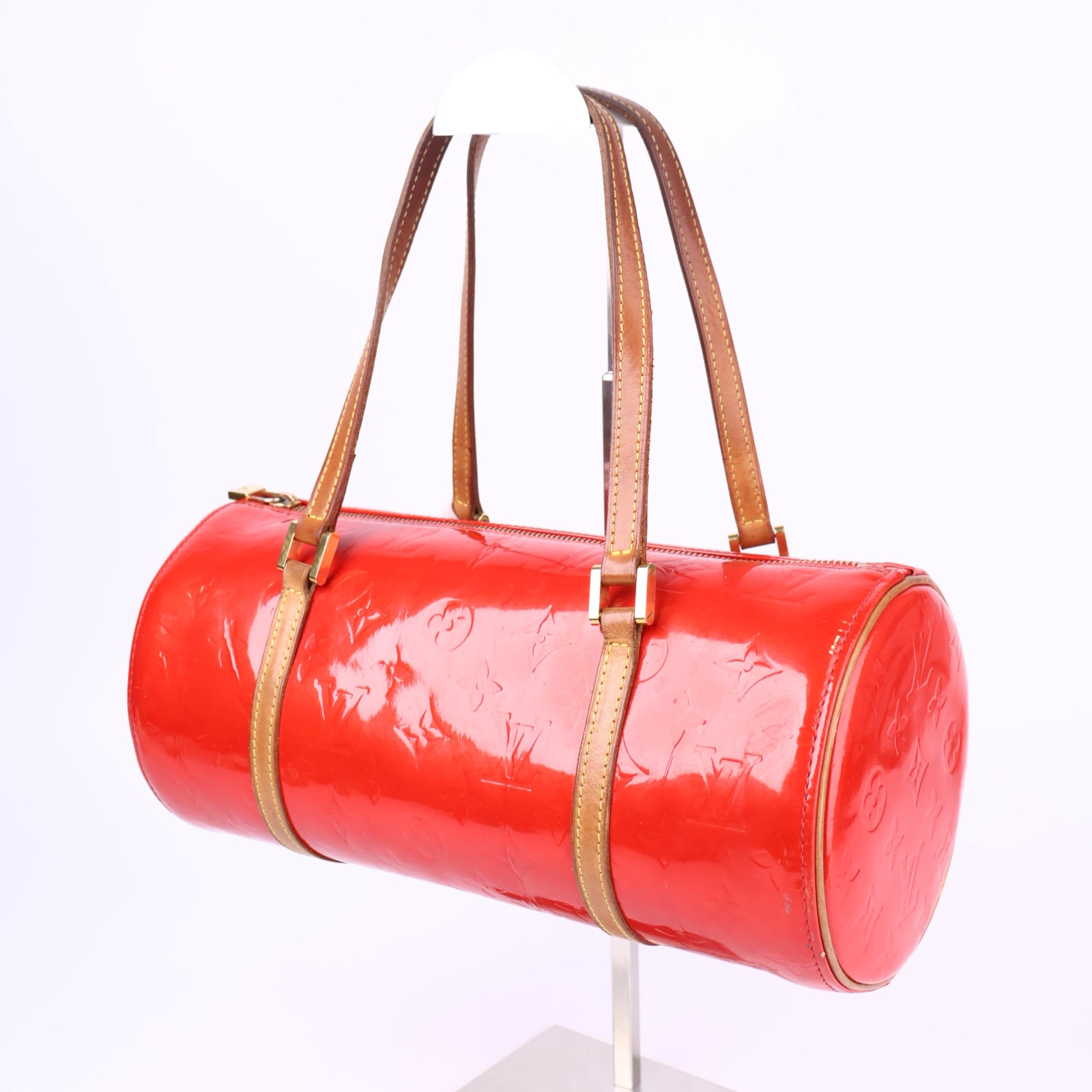 J3674-Louis Vuitton Bedford Tote Red Leather Monogram Vernis- Pre Owned