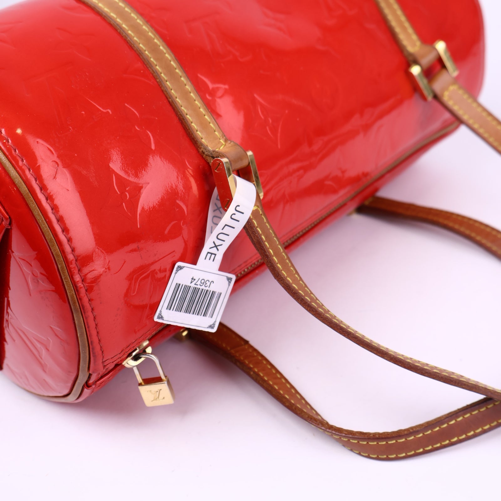 J3674-Louis Vuitton Bedford Tote Red Leather Monogram Vernis- Pre Owned