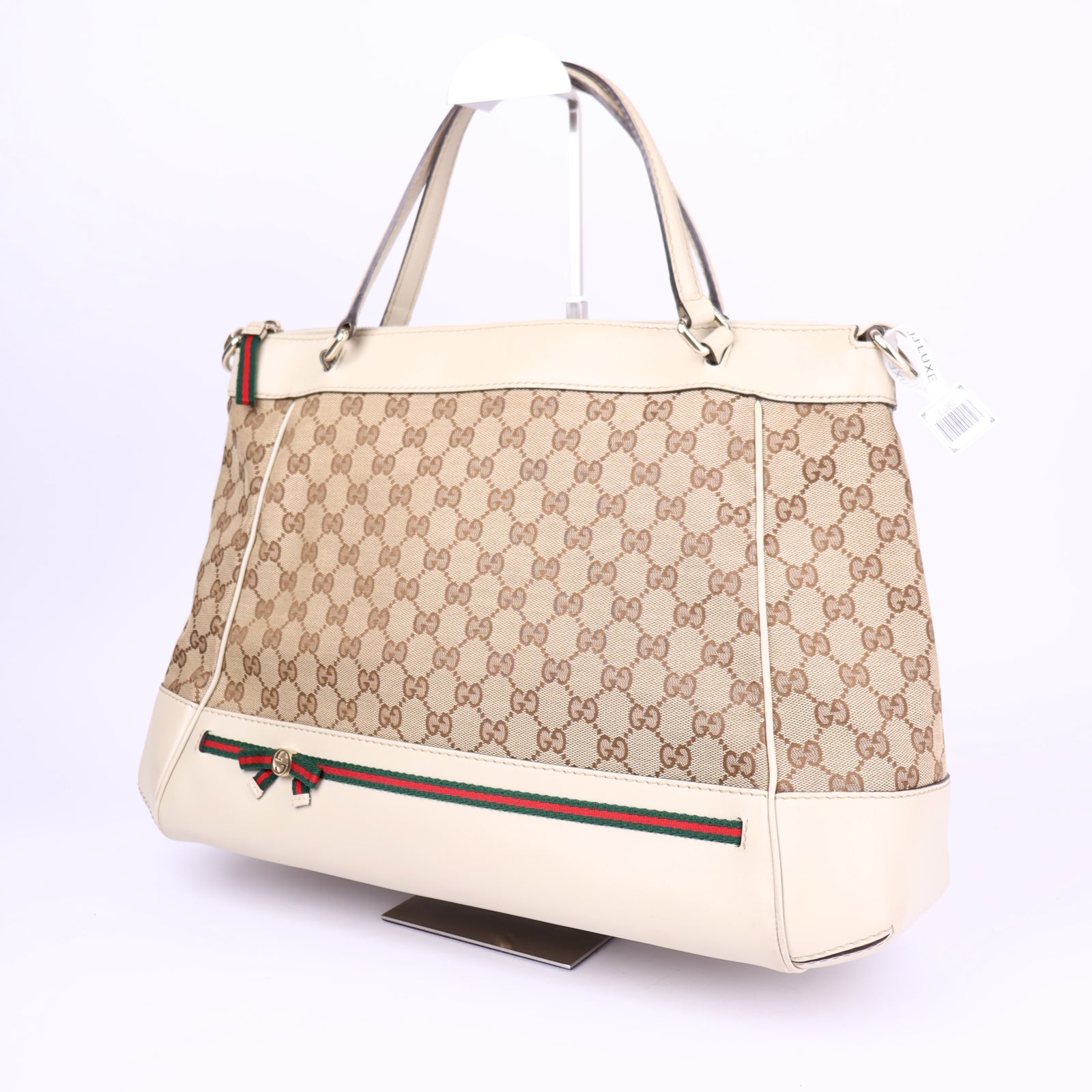 J3673-Gucci GG Canvas Sherry Line Tote/Shoulder Bag Beige- Pre Owned