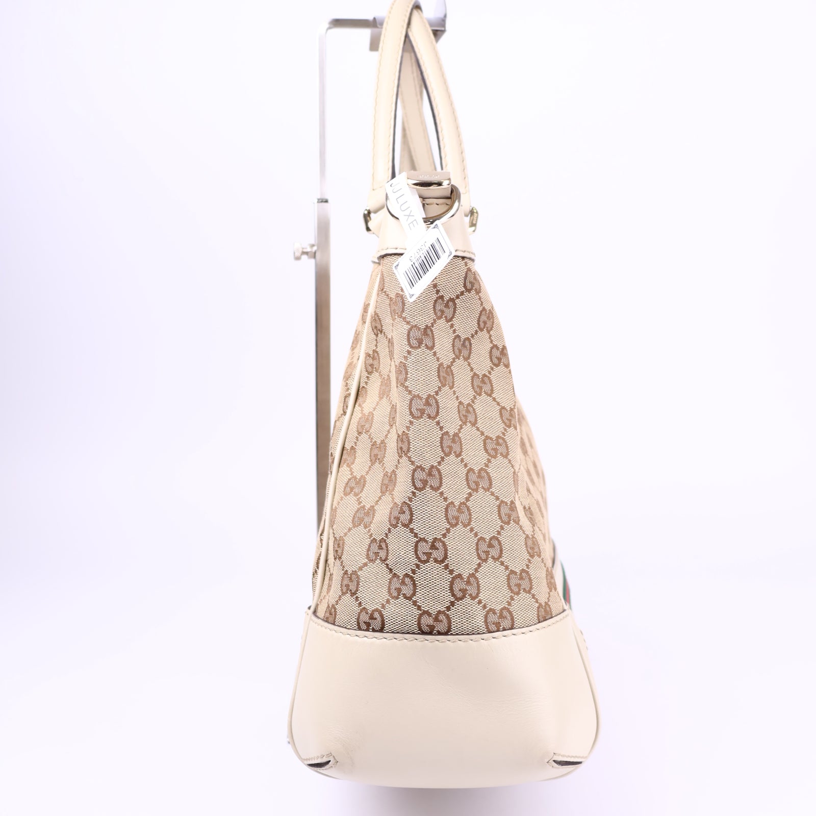 J3673-Gucci GG Canvas Sherry Line Tote/Shoulder Bag Beige- Pre Owned