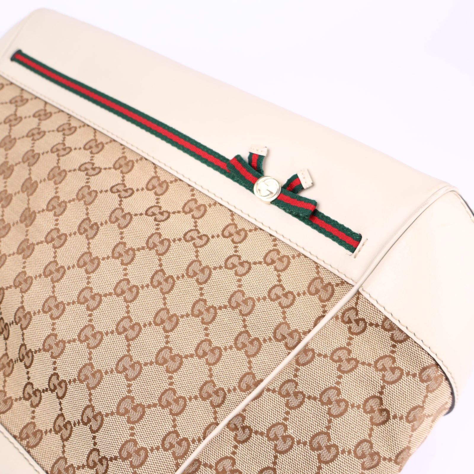 J3673-Gucci GG Canvas Sherry Line Tote/Shoulder Bag Beige- Pre Owned