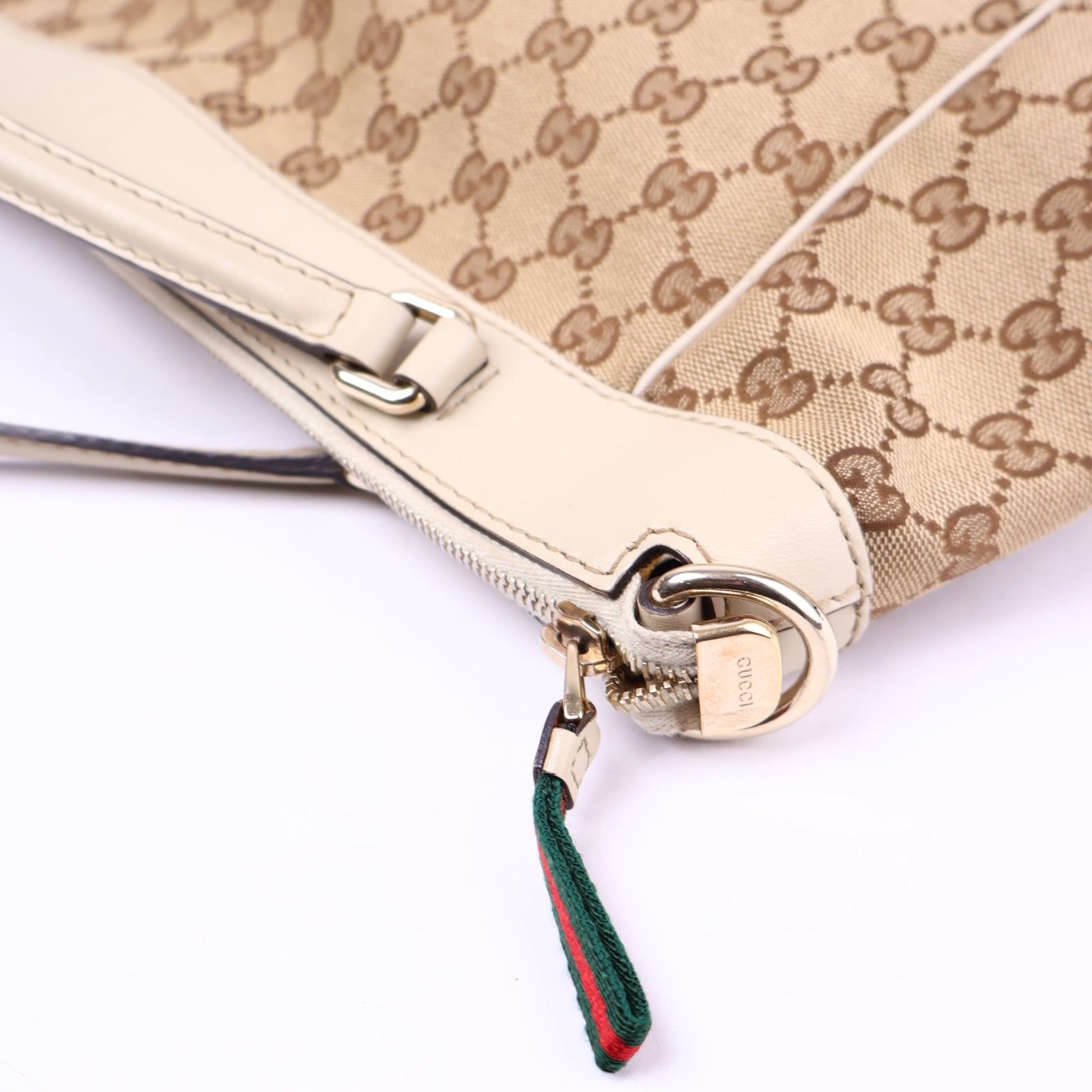 J3673-Gucci GG Canvas Sherry Line Tote/Shoulder Bag Beige- Pre Owned