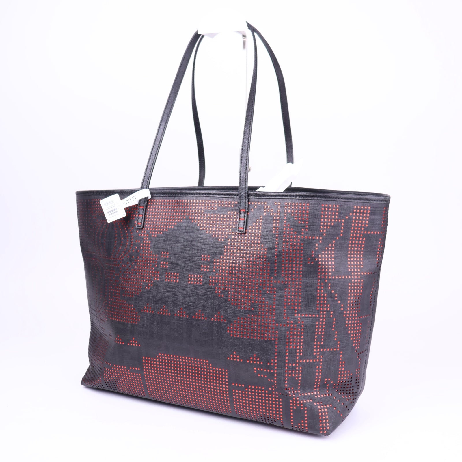 J1026-Fendi Black Coated Canvas Dotted Roll Tote- Pre Owned