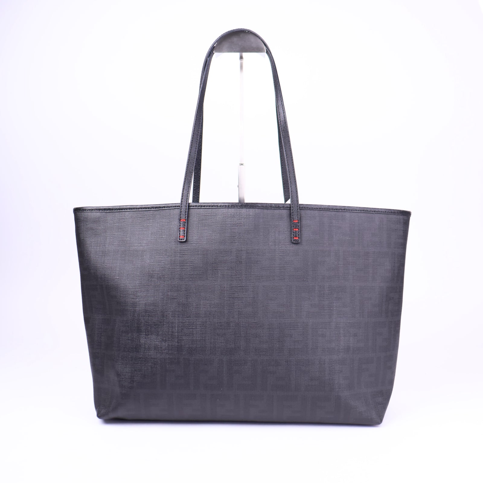 J1026-Fendi Black Coated Canvas Dotted Roll Tote- Pre Owned