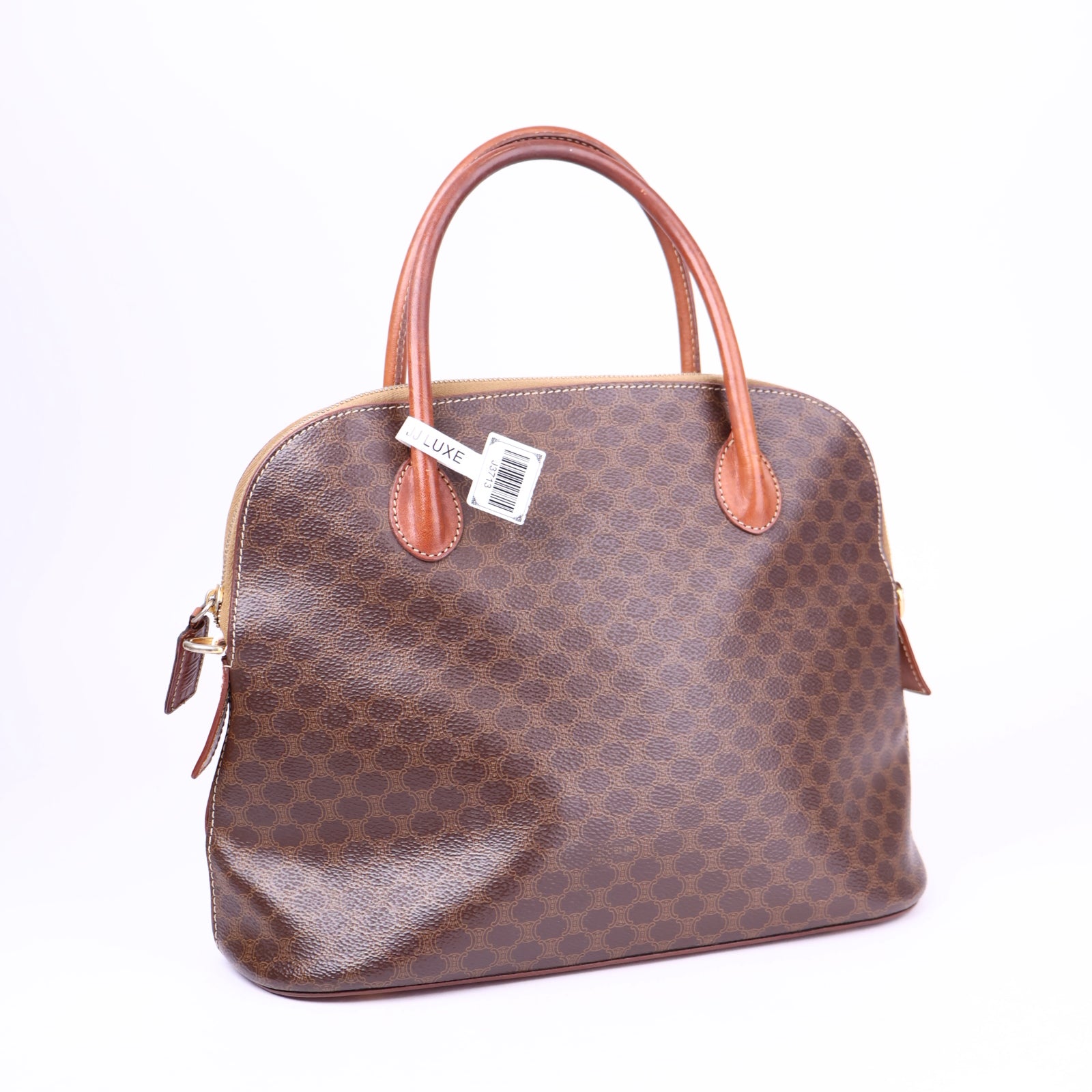 J3713-Auth CELINE Handbag Old Brown Macadam PVC Leather Itary- Pre Owned