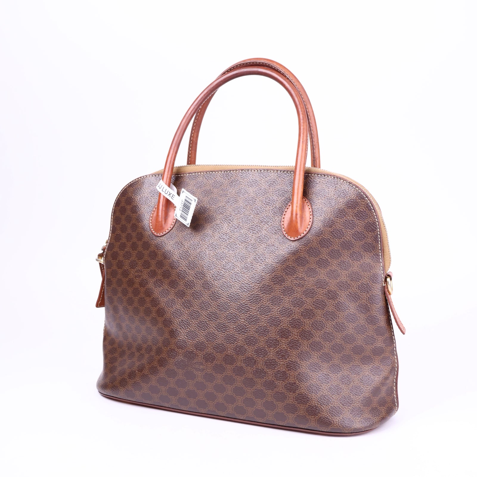 J3713-Auth CELINE Handbag Old Brown Macadam PVC Leather Itary- Pre Owned