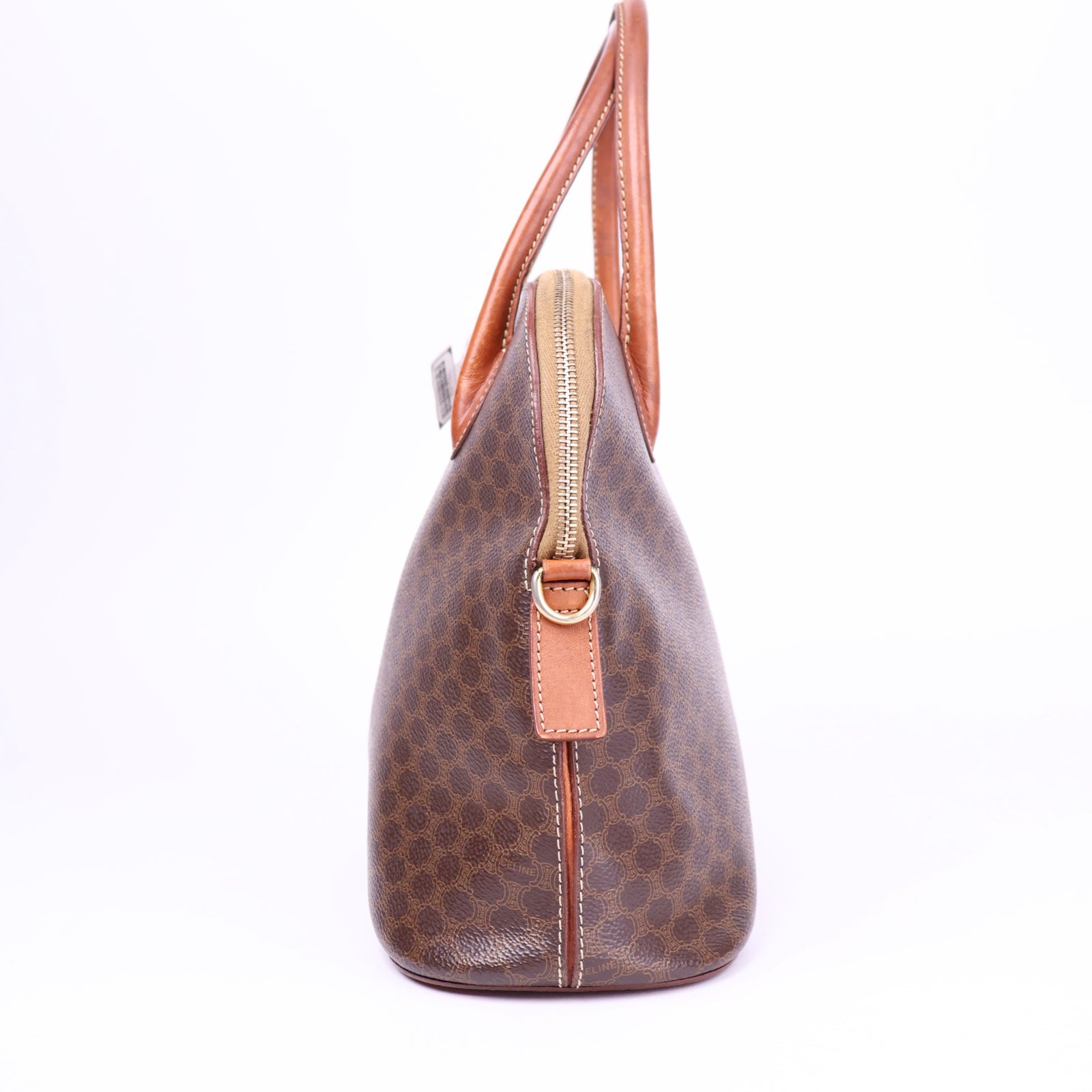 J3713-Auth CELINE Handbag Old Brown Macadam PVC Leather Itary- Pre Owned