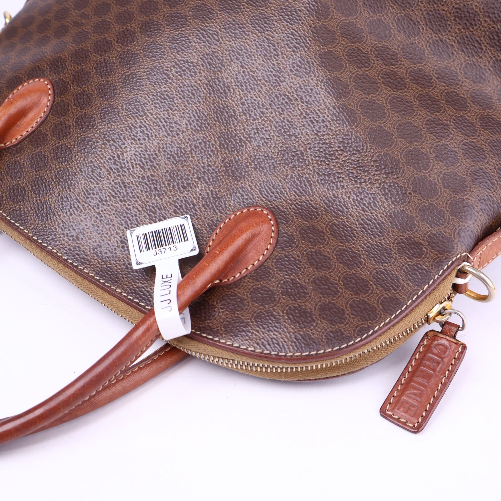 J3713-Auth CELINE Handbag Old Brown Macadam PVC Leather Itary- Pre Owned