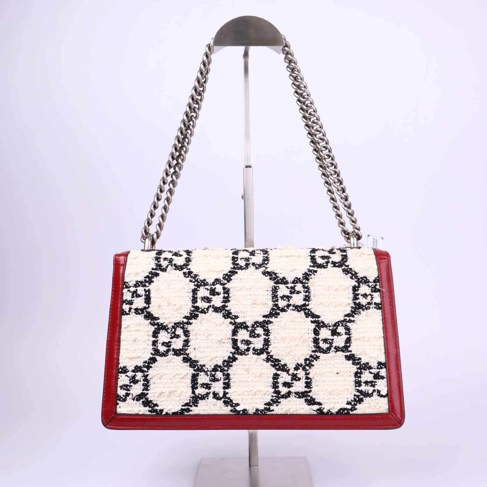 J3707-Tweed GG Monogram Small Dionysus Shoulder Bag White Black Romantic Cherry- Pre Owned