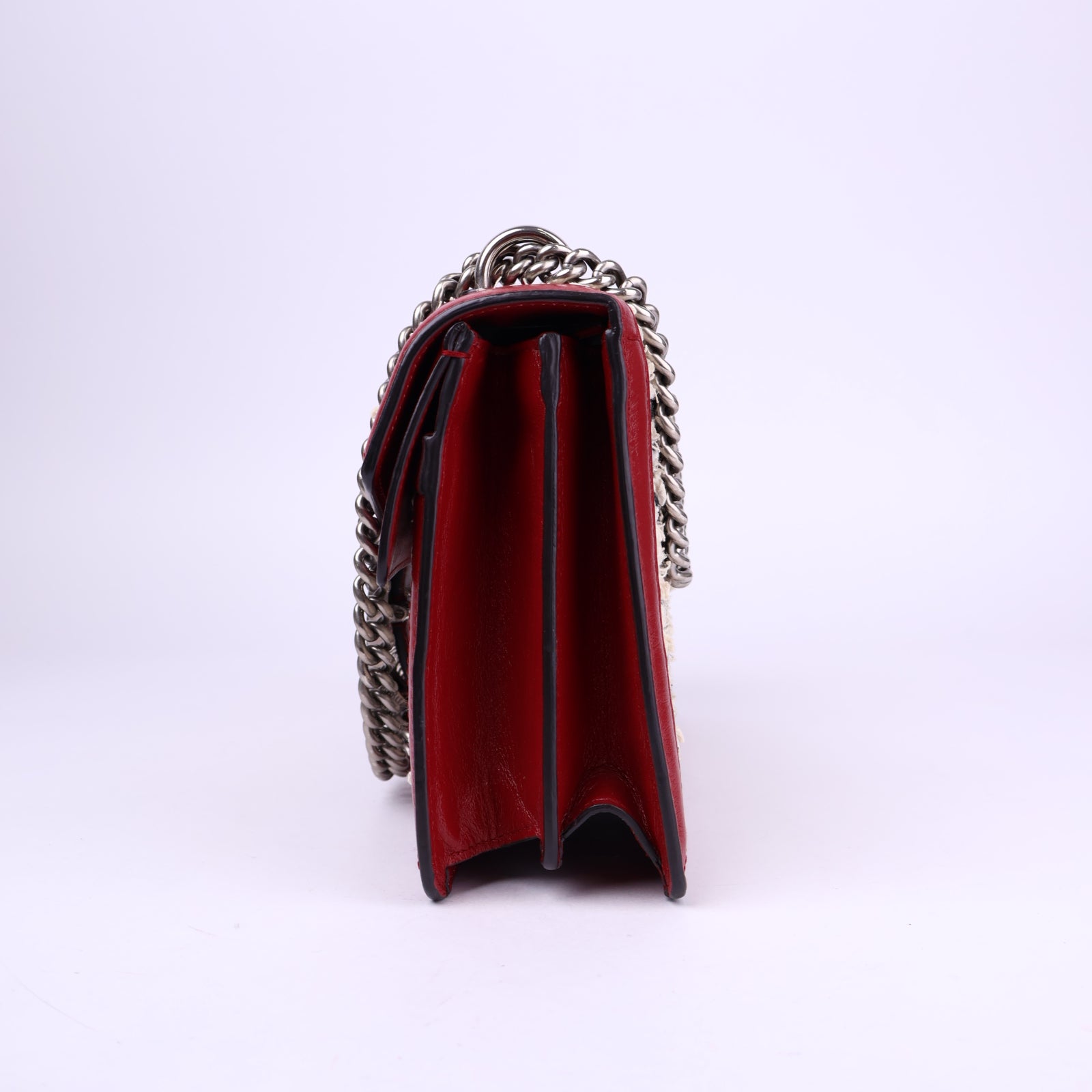 J3707-Tweed GG Monogram Small Dionysus Shoulder Bag White Black Romantic Cherry- Pre Owned