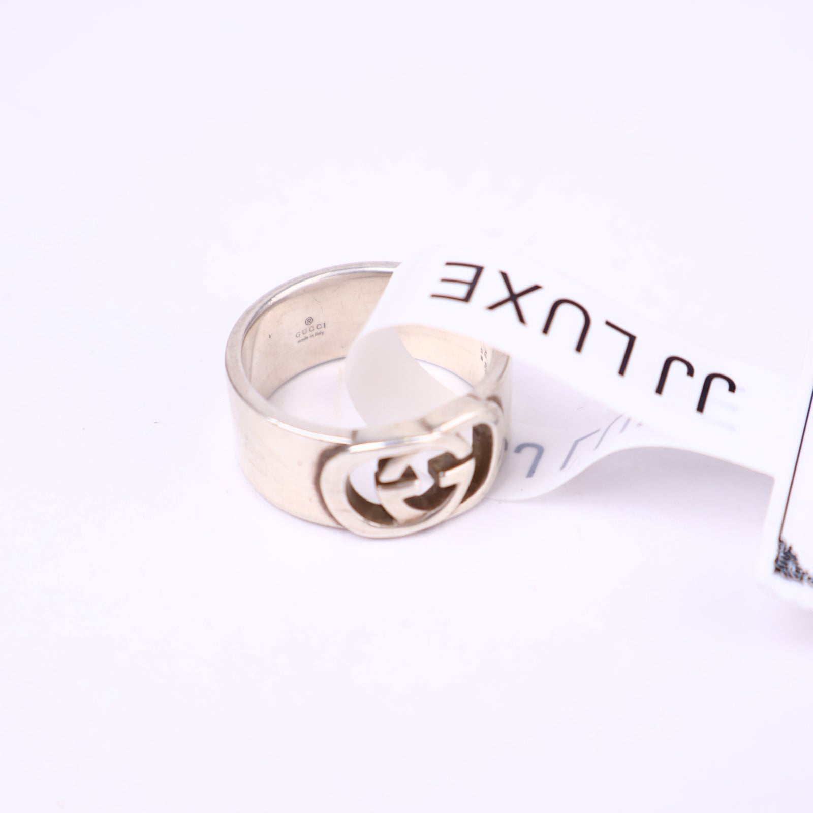 J3685-Gucci Sterling Silver Interlocking GG Ring- Pre Owned