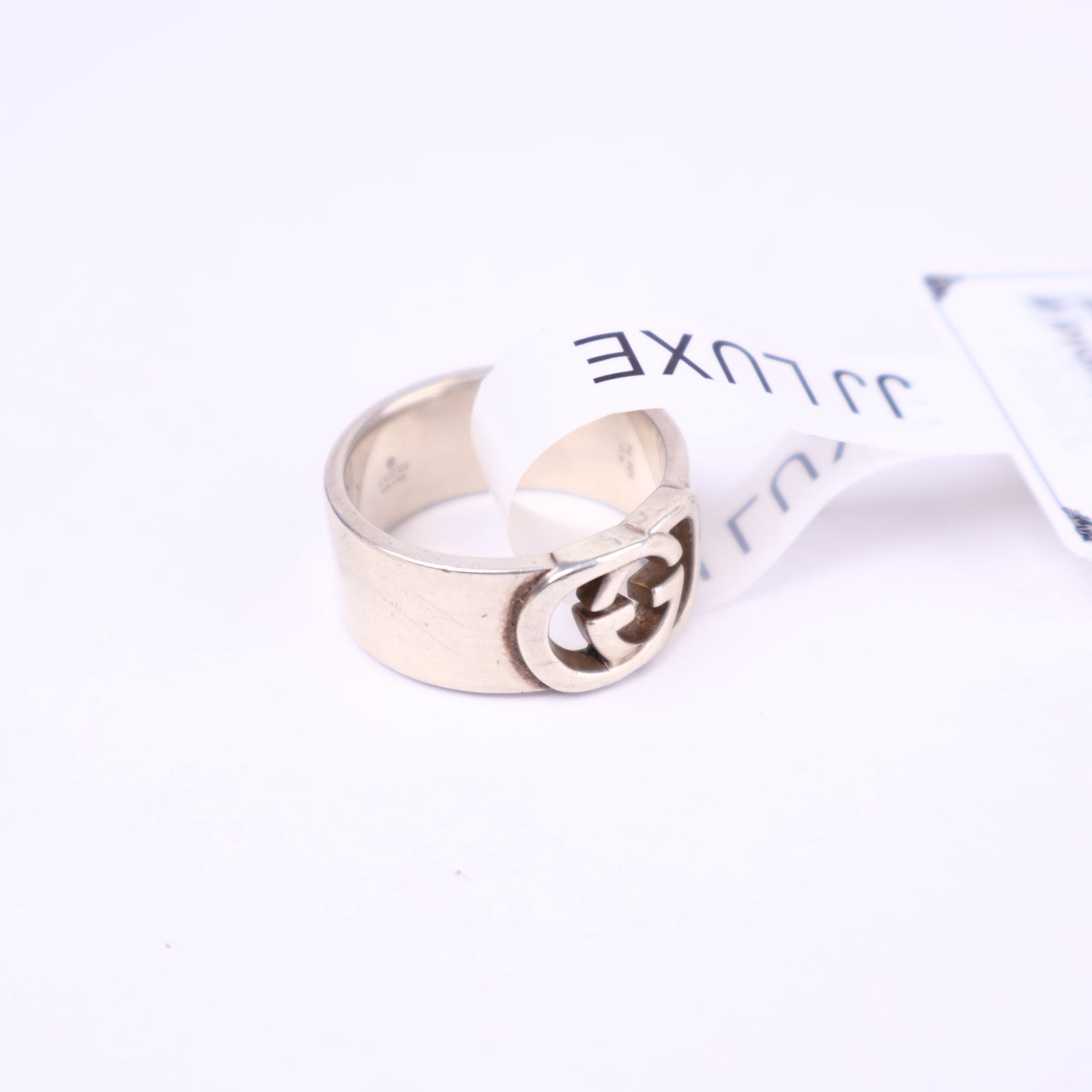 J3685-Gucci Sterling Silver Interlocking GG Ring- Pre Owned