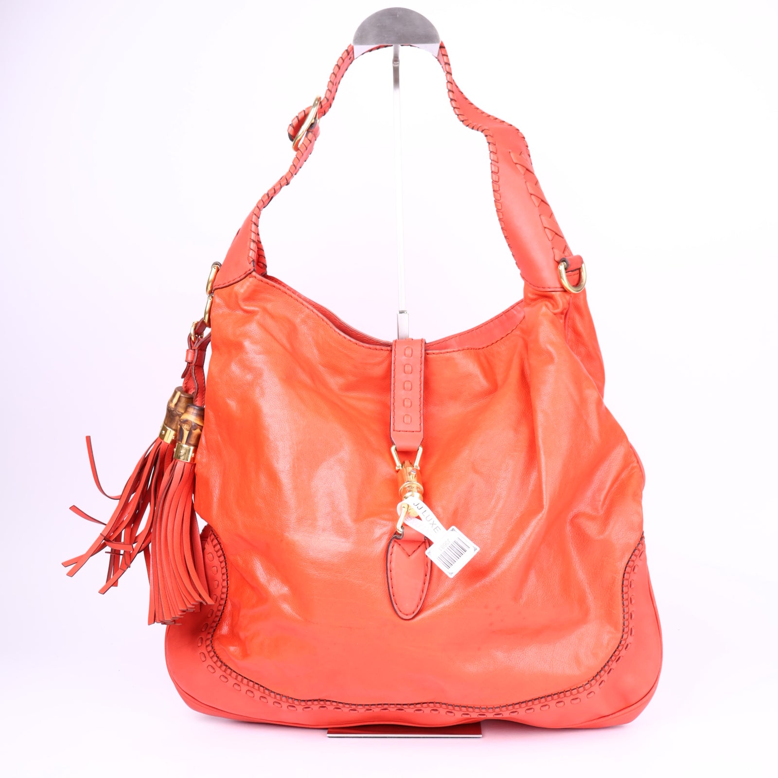 J3681-Gucci Coral Red Leather Large New Jackie Hobo- Pre Owned