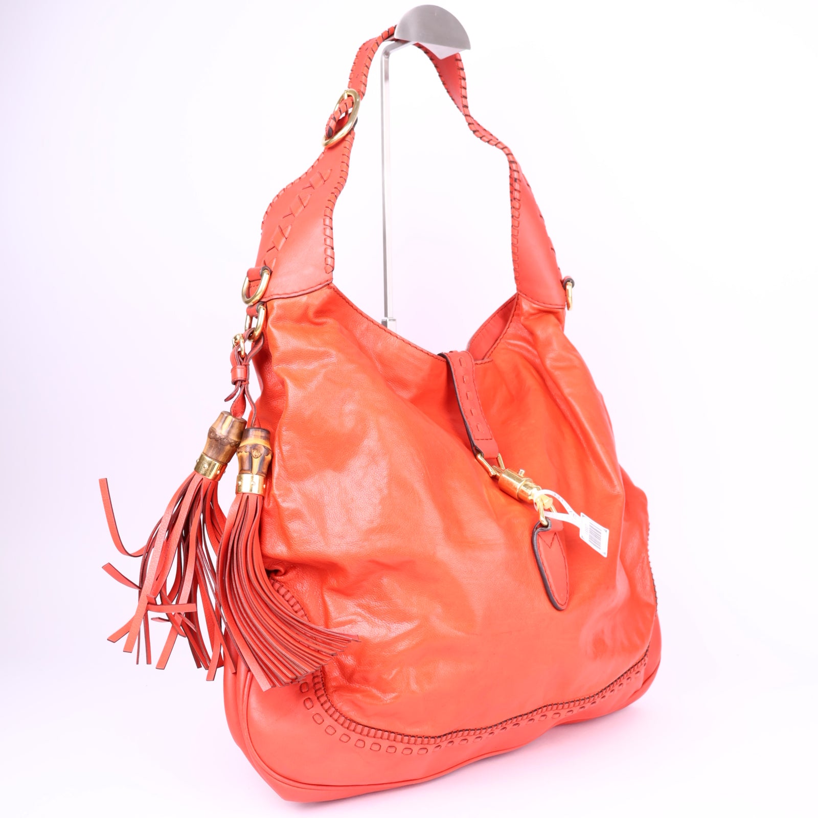 J3681-Gucci Coral Red Leather Large New Jackie Hobo- Pre Owned