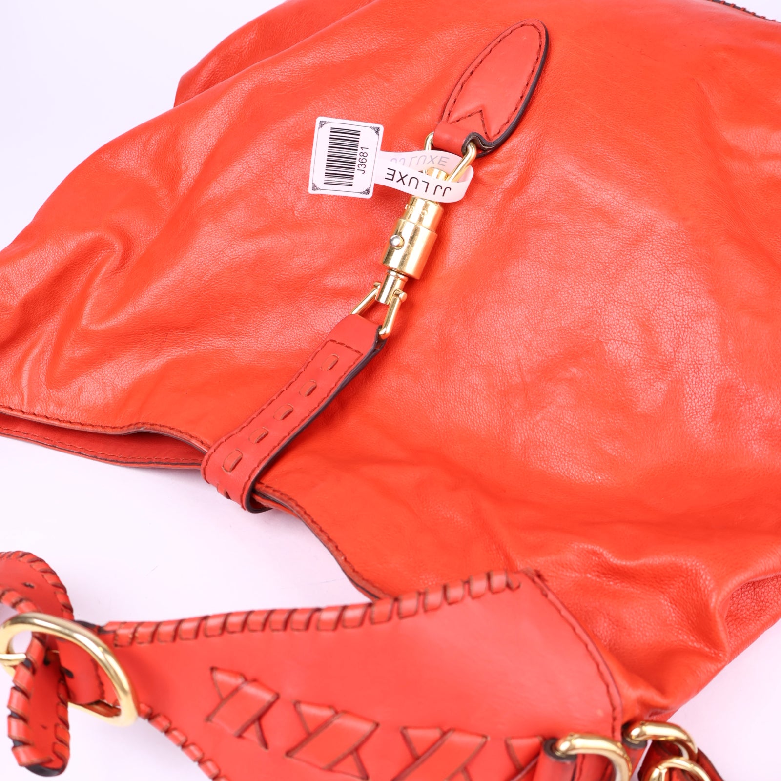J3681-Gucci Coral Red Leather Large New Jackie Hobo- Pre Owned