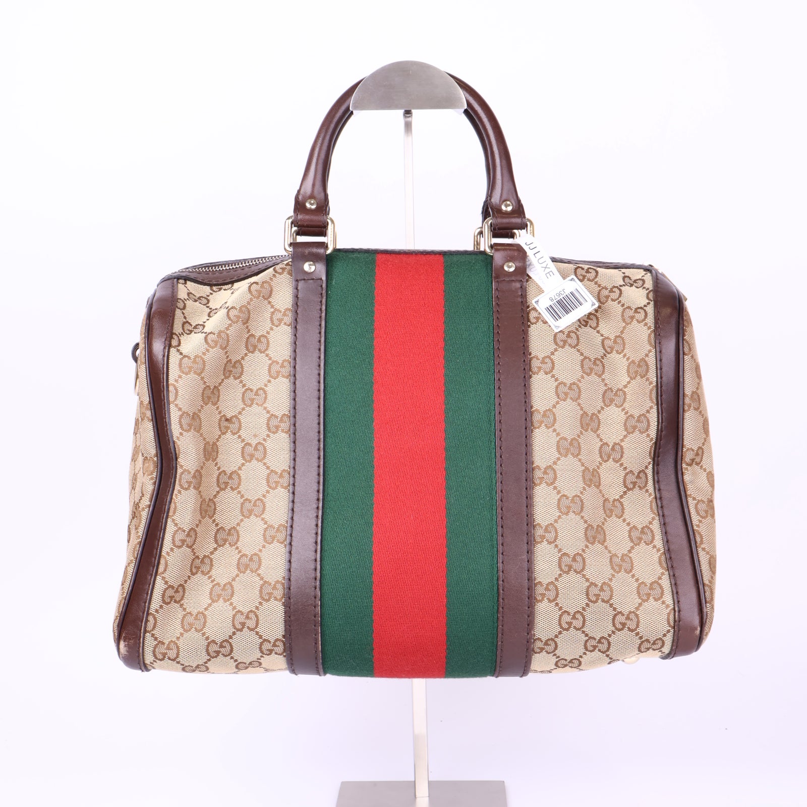 J3678-Gucci Boston Vintage Web GG Medium Dark Brown- Pre Owned