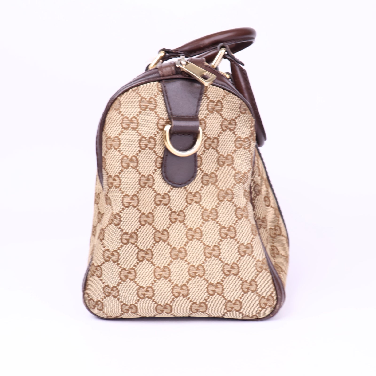 J3678-Gucci Boston Vintage Web GG Medium Dark Brown- Pre Owned
