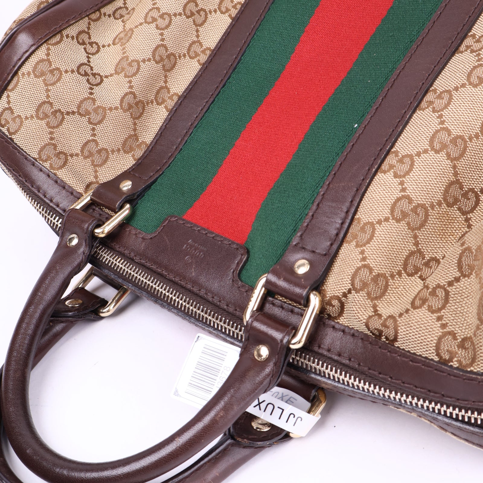 J3678-Gucci Boston Vintage Web GG Medium Dark Brown- Pre Owned