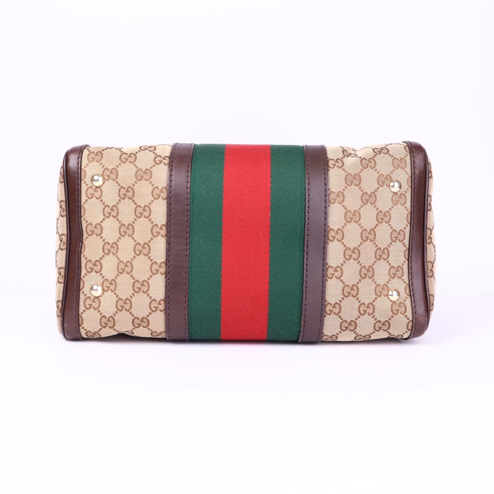 J3678-Gucci Boston Vintage Web GG Medium Dark Brown- Pre Owned