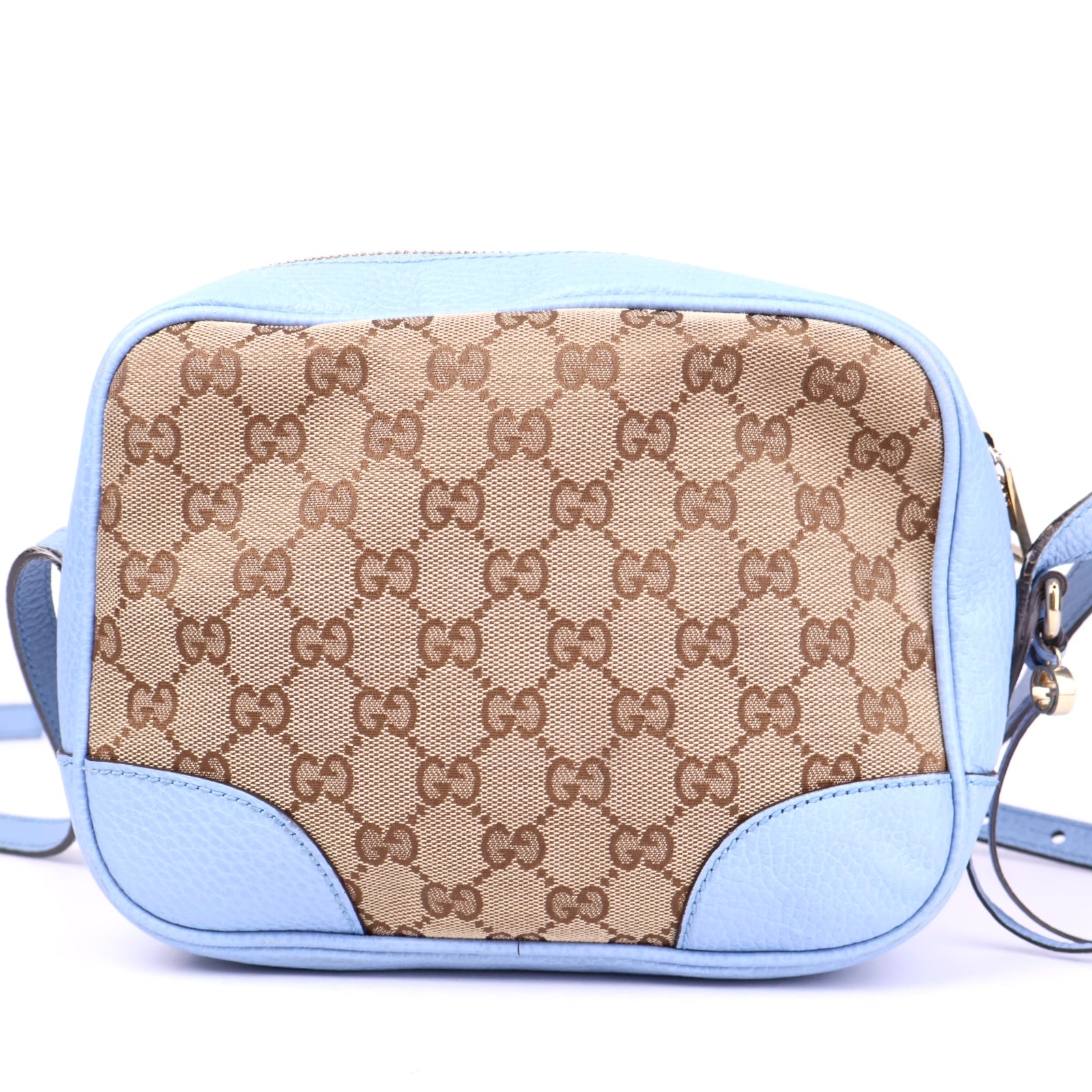 J3699 GUCCI GG Canvas Shoulder Bag Beige Light Blue- Pre Owned