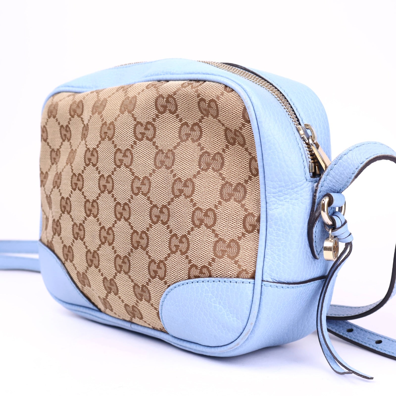 J3699 GUCCI GG Canvas Shoulder Bag Beige Light Blue- Pre Owned