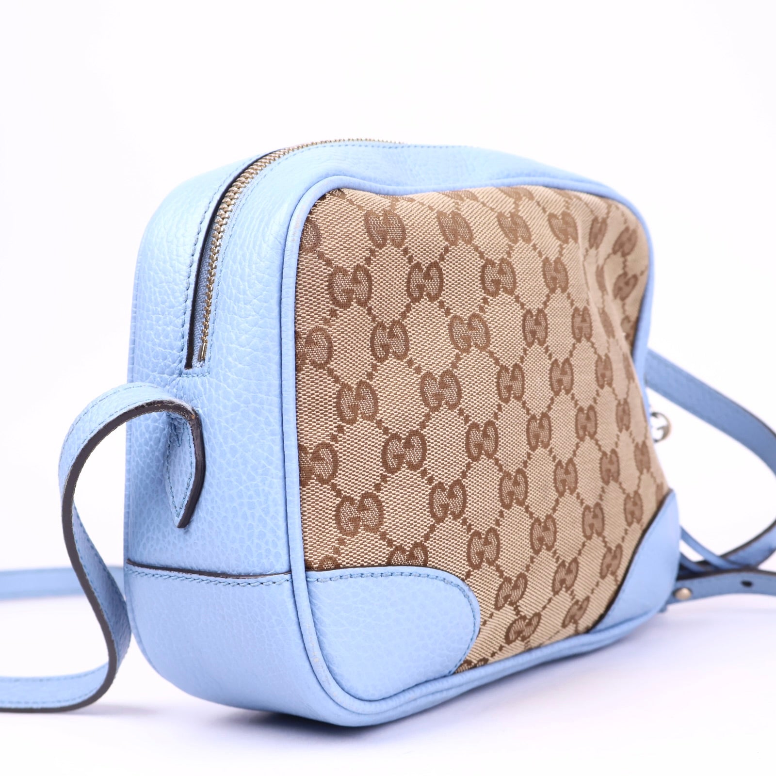 J3699 GUCCI GG Canvas Shoulder Bag Beige Light Blue- Pre Owned