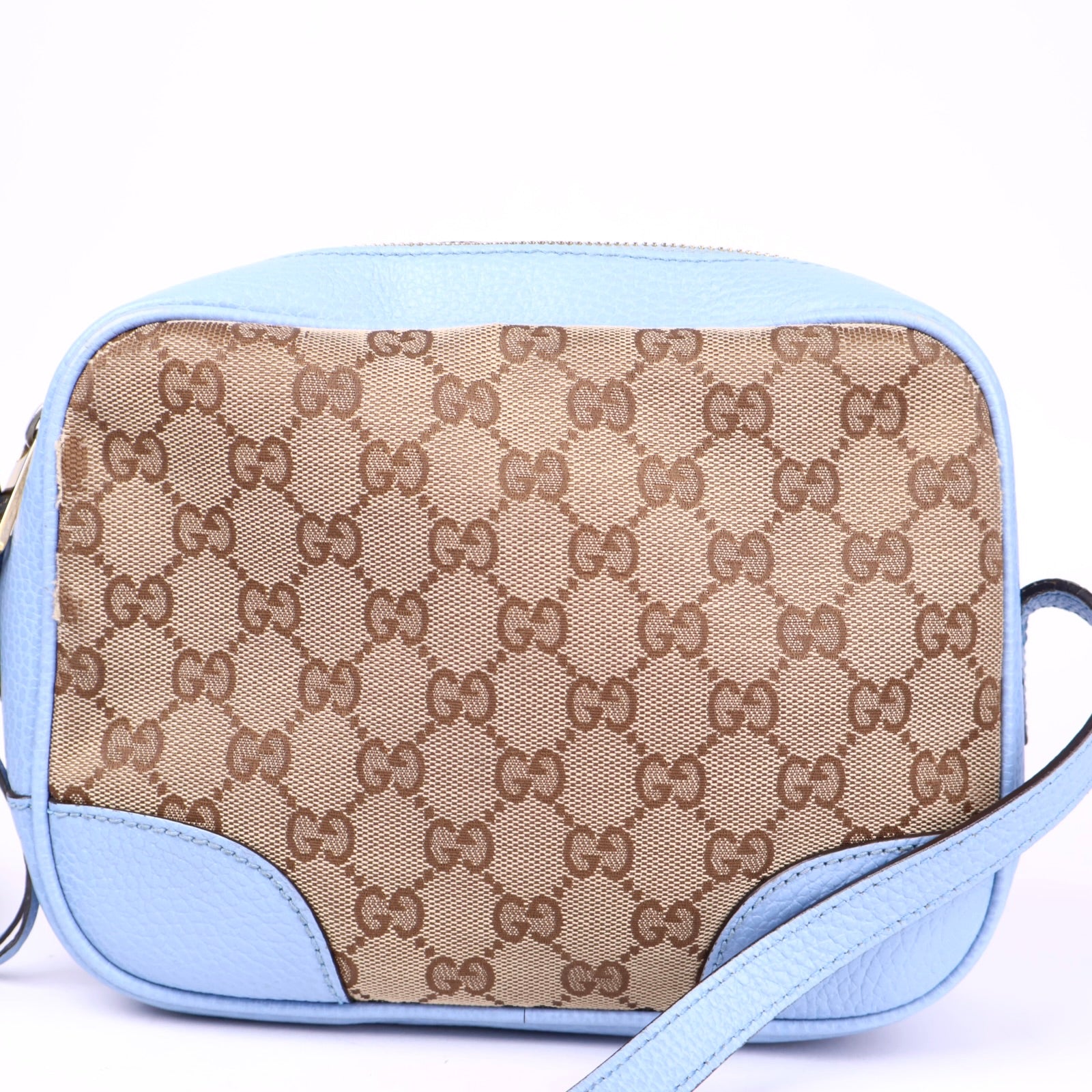 J3699 GUCCI GG Canvas Shoulder Bag Beige Light Blue- Pre Owned