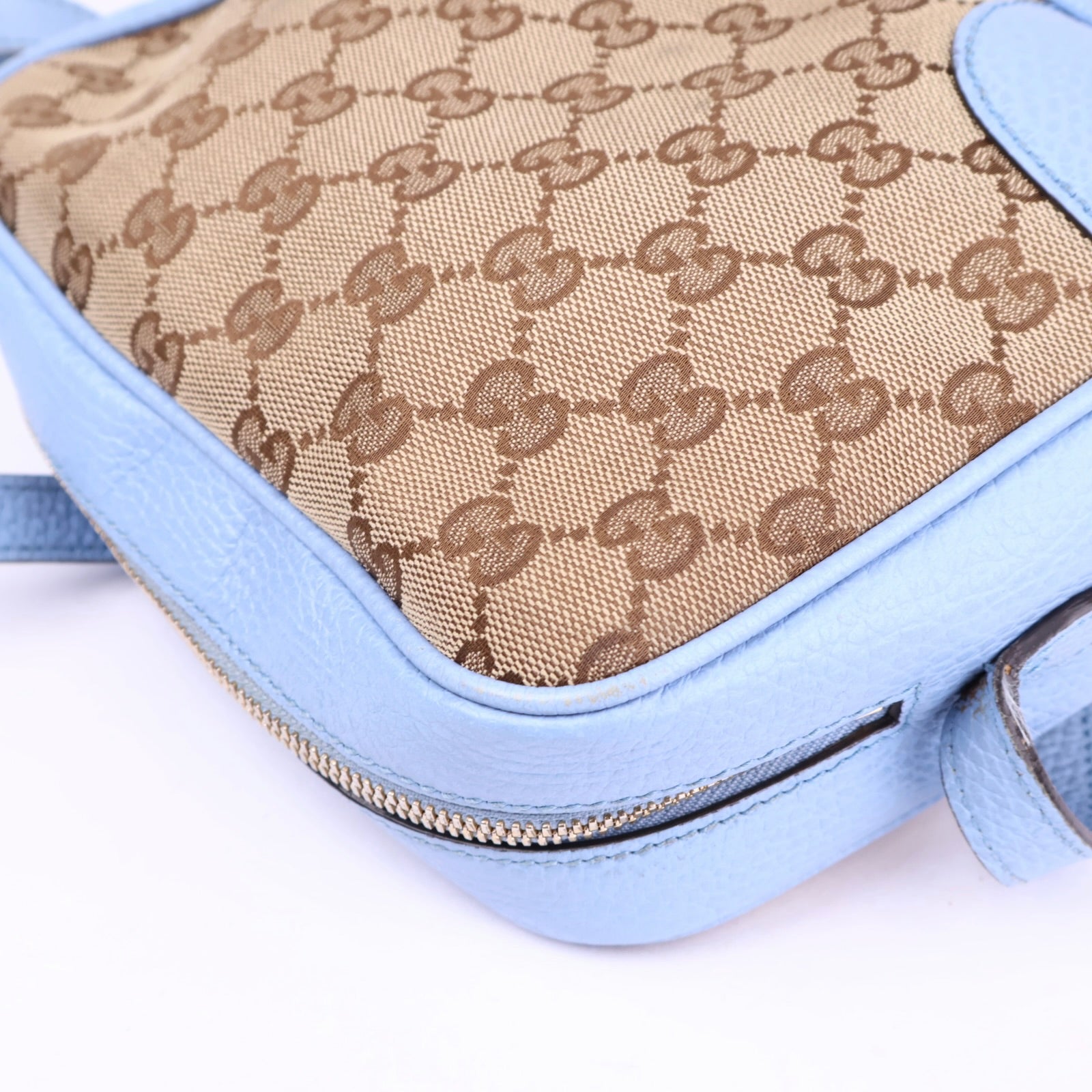 J3699 GUCCI GG Canvas Shoulder Bag Beige Light Blue- Pre Owned