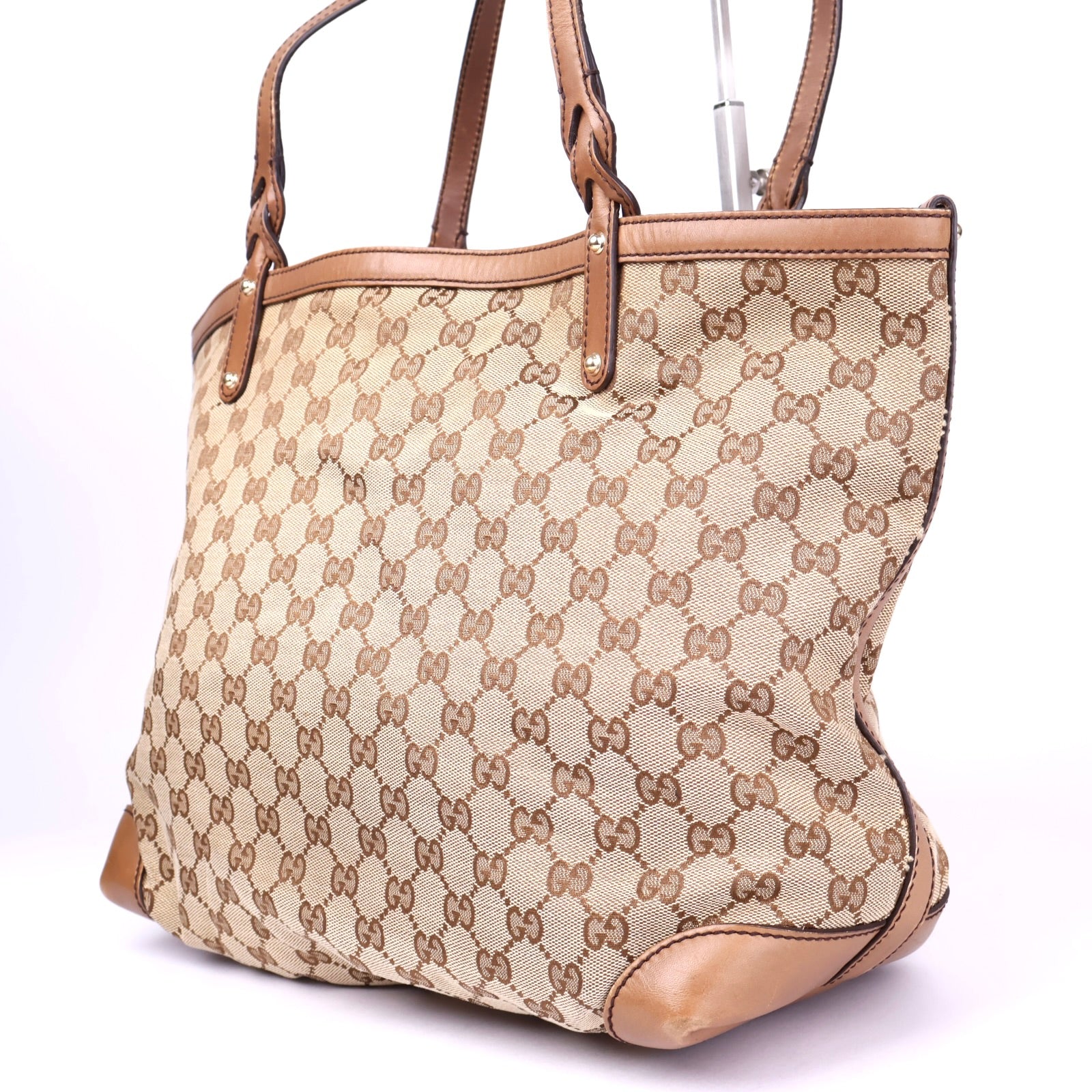 J3419 Gucci GG Canvas Craft Brown Totes Handbag- Pre Owned