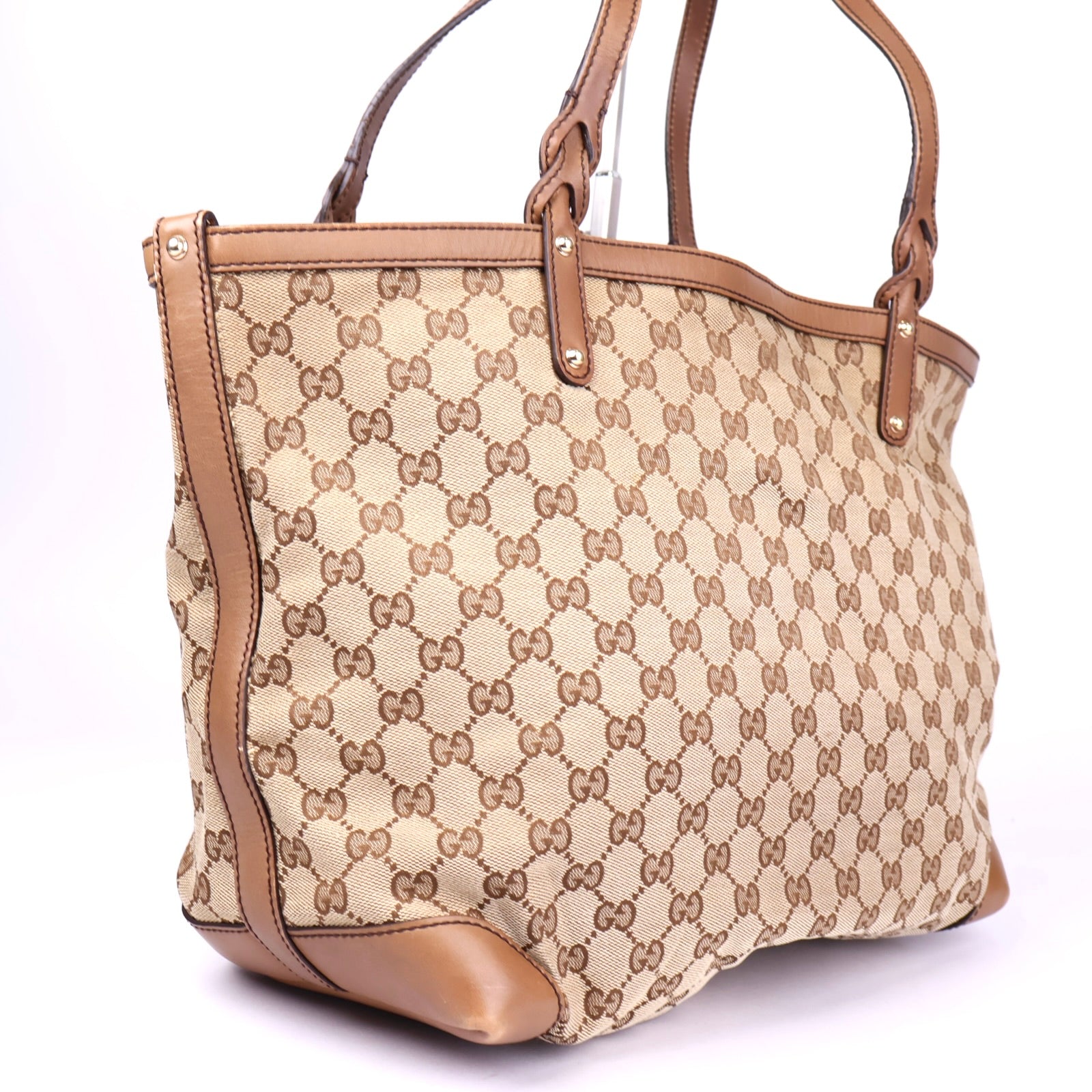 J3419 Gucci GG Canvas Craft Brown Totes Handbag- Pre Owned