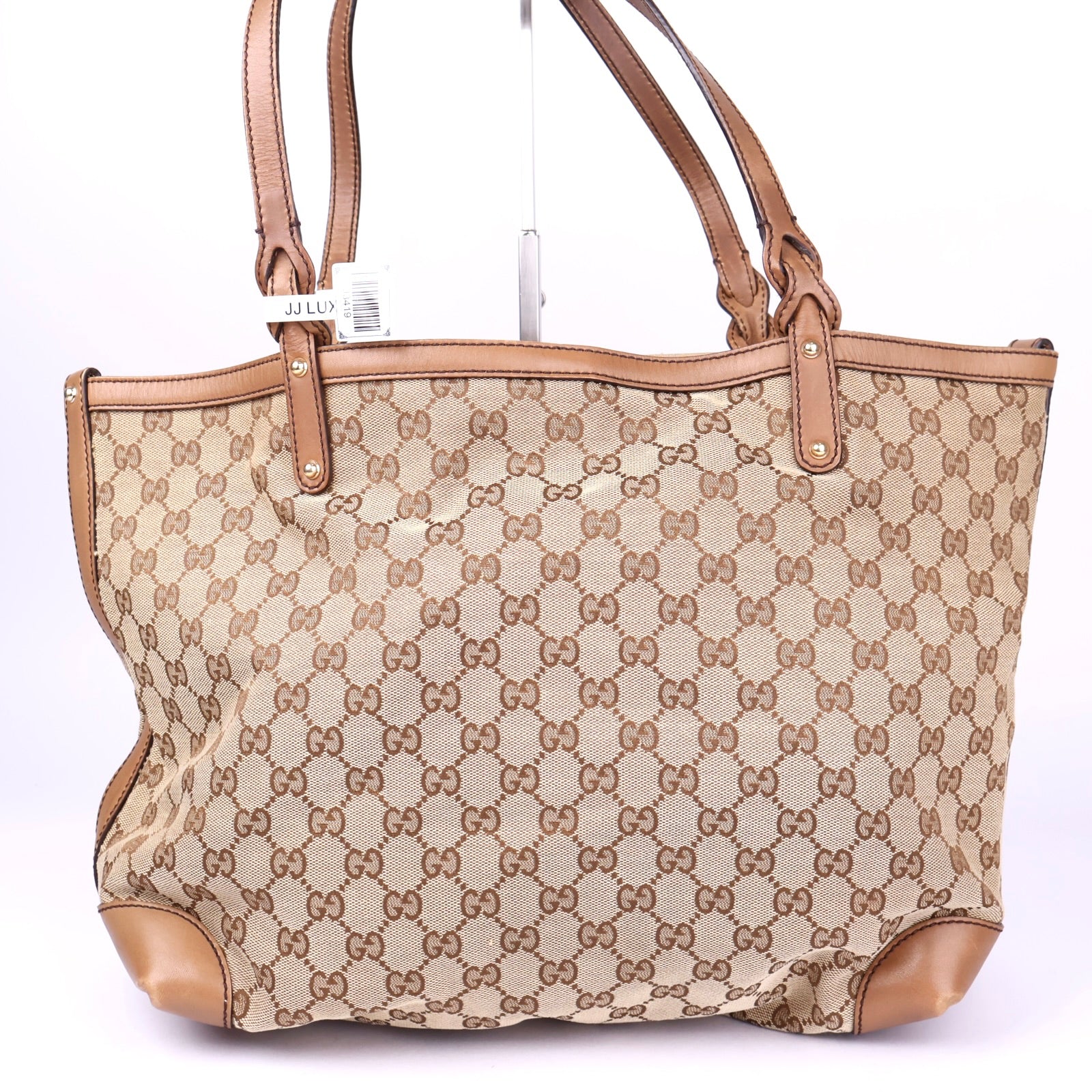 J3419 Gucci GG Canvas Craft Brown Totes Handbag- Pre Owned