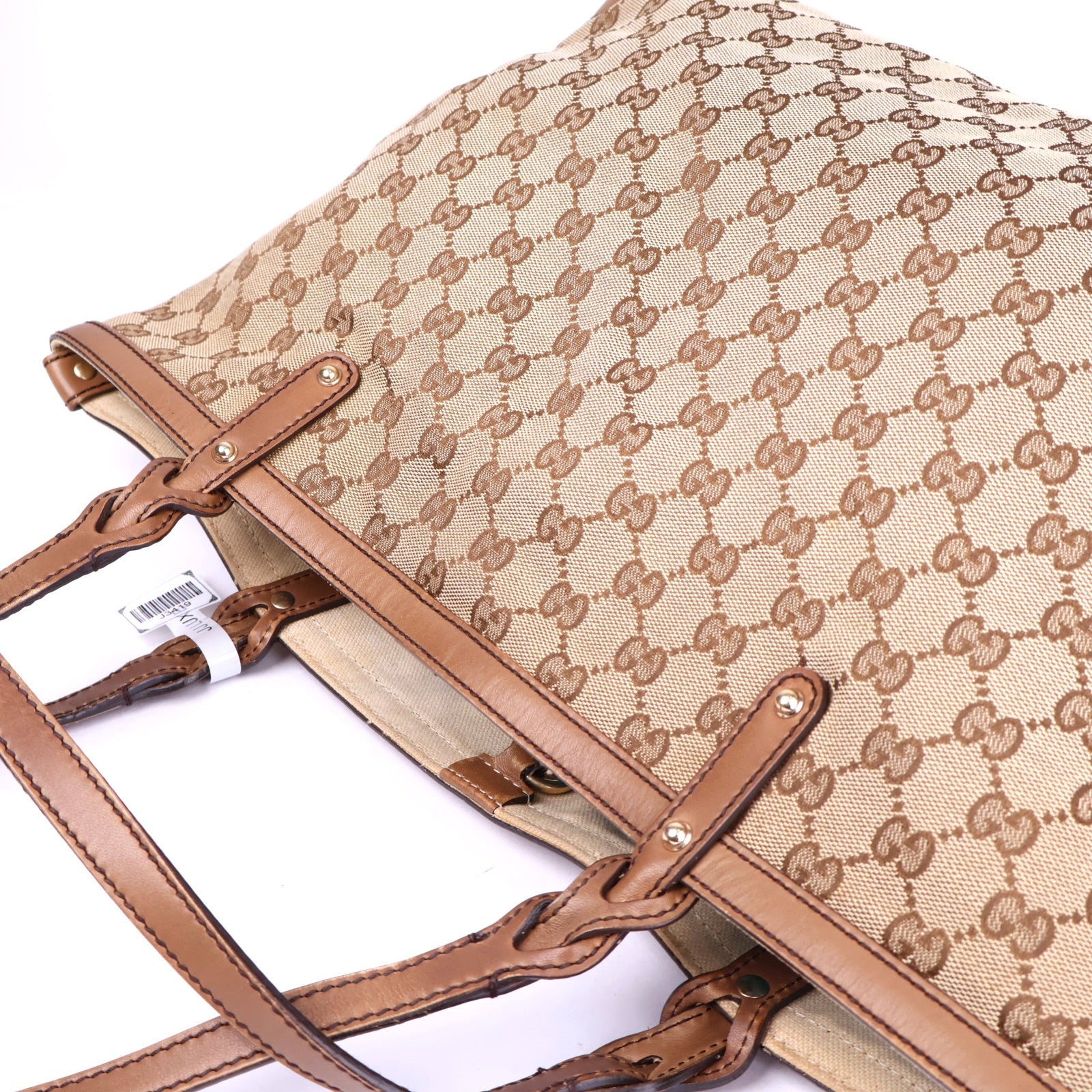 J3419 Gucci GG Canvas Craft Brown Totes Handbag- Pre Owned