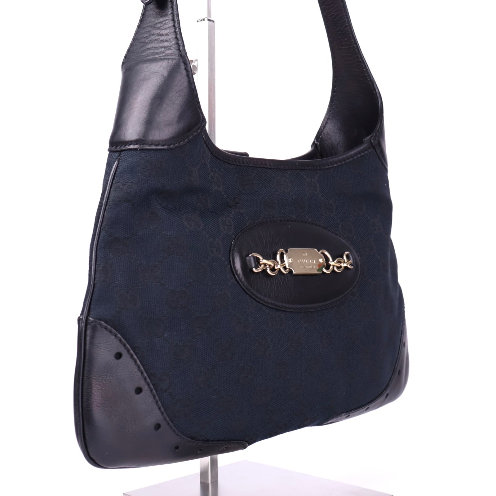 J3506 Gucci Black Jackie Guccissima Punch Hobo Bag- Pre Owned