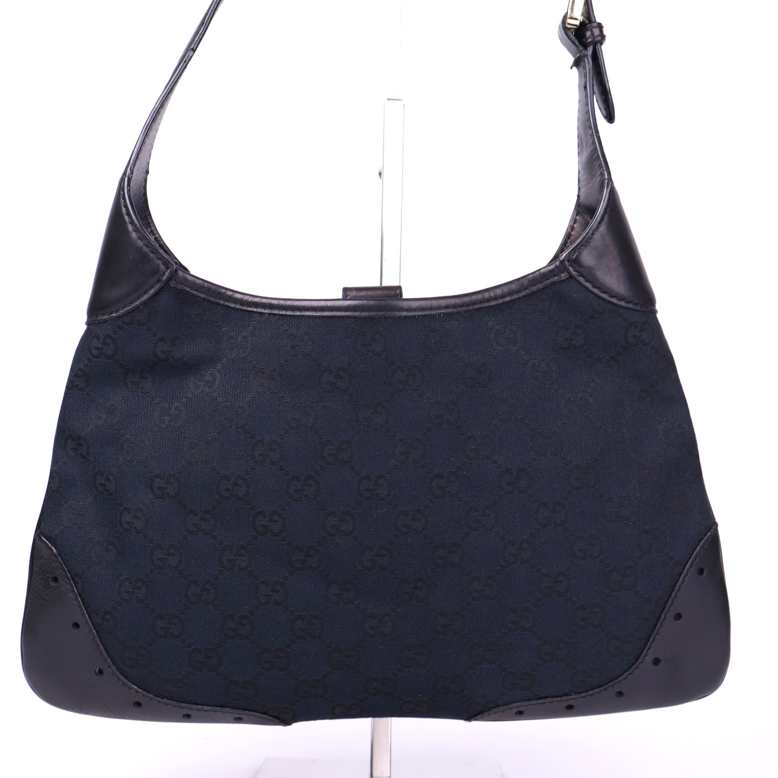 J3506 Gucci Black Jackie Guccissima Punch Hobo Bag- Pre Owned