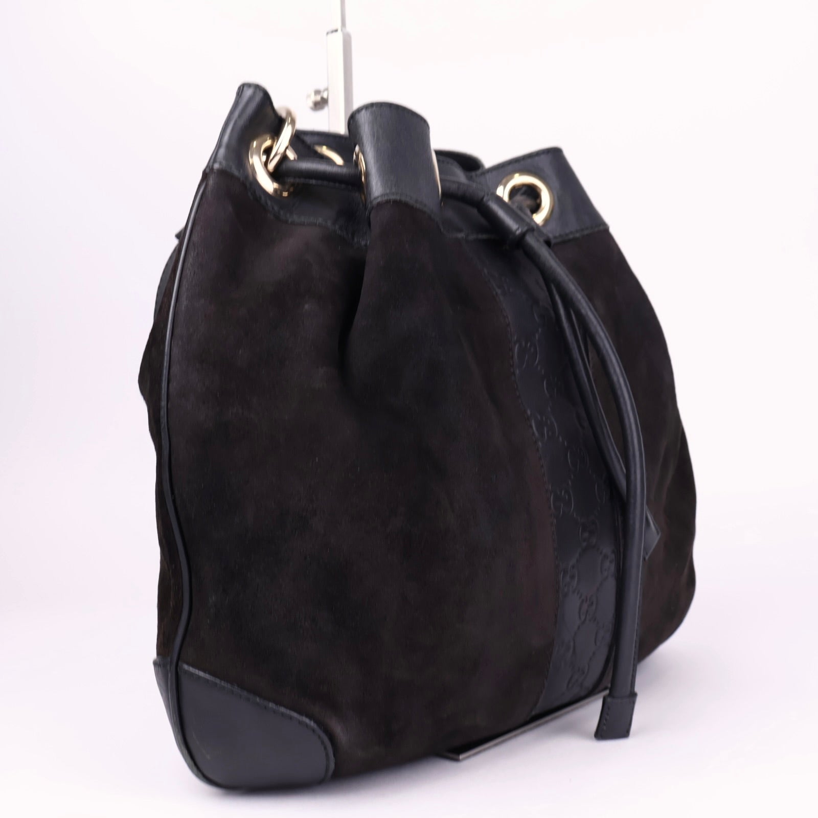 J3505 Gucci Brown Suede and Leather Drawstring Hobo Bag- Pre Owned