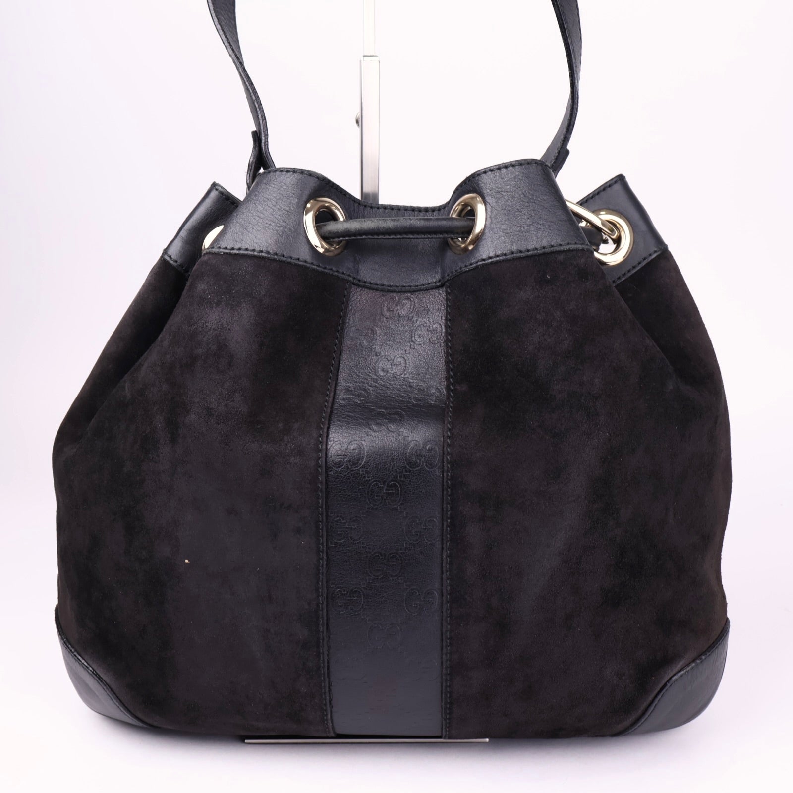 J3505 Gucci Brown Suede and Leather Drawstring Hobo Bag- Pre Owned