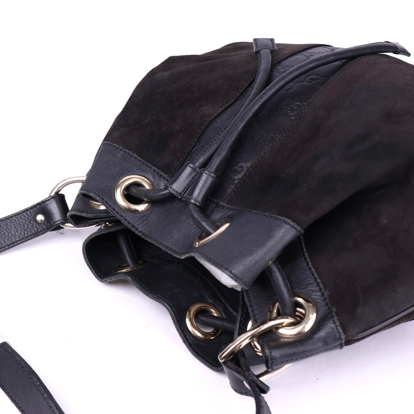 J3505 Gucci Brown Suede and Leather Drawstring Hobo Bag- Pre Owned