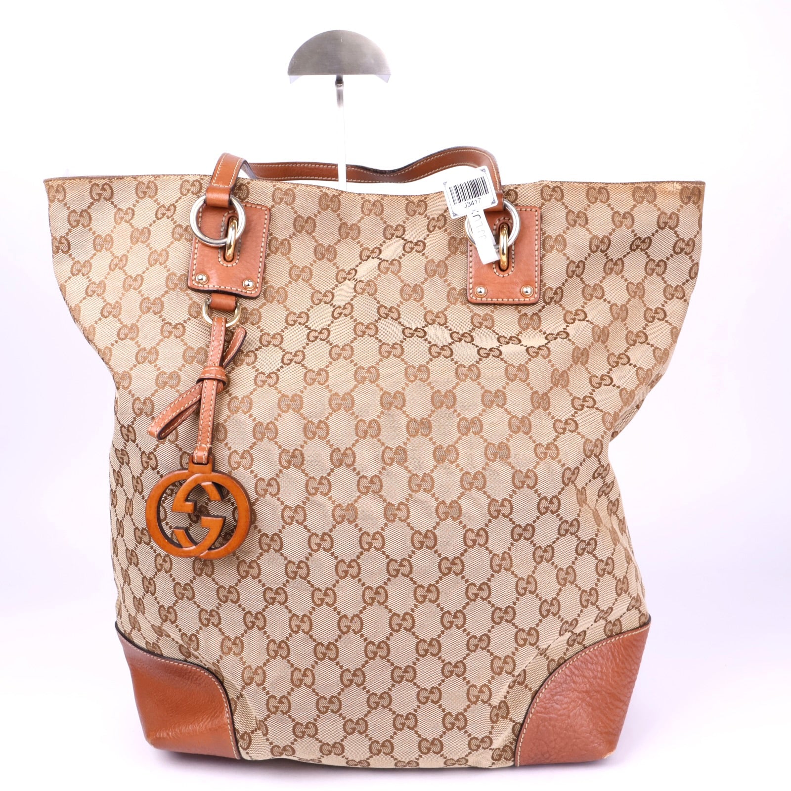 J3417 Gucci GG Canvas Medium Charm Tote- Pre Owned