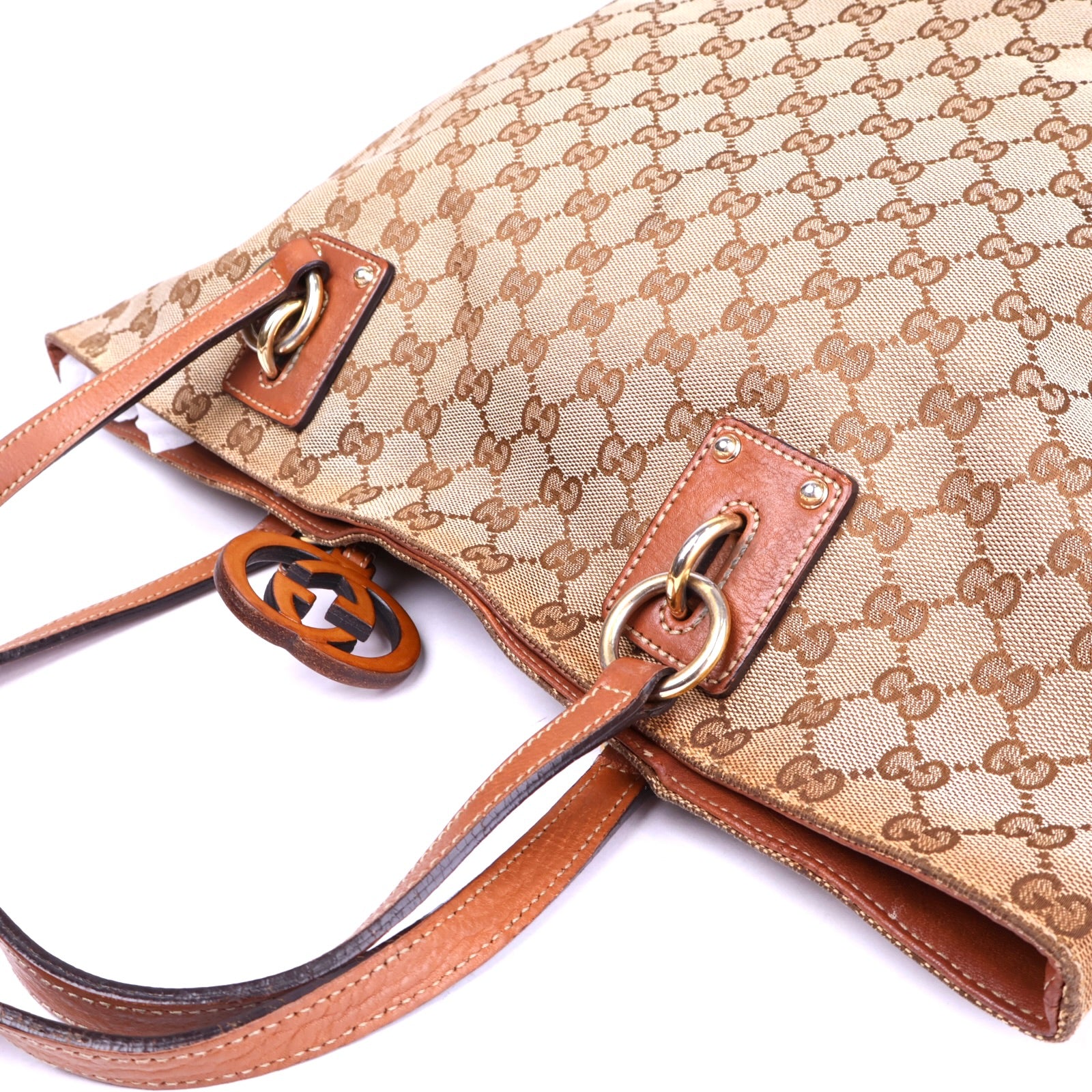 J3417 Gucci GG Canvas Medium Charm Tote- Pre Owned