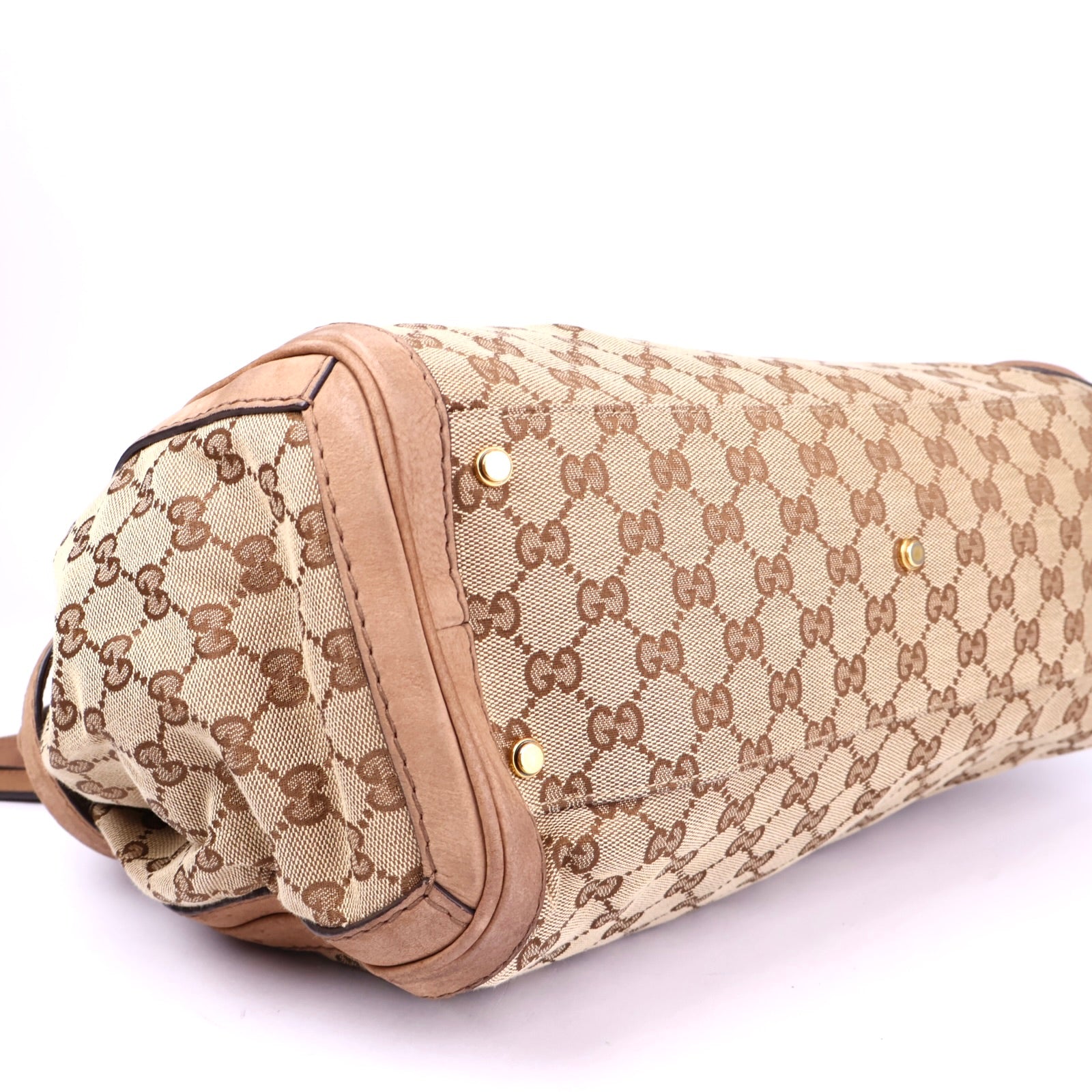 J3413 Gucci GG Monogram Canvas Leather Tote Bag Brown- Pre Owned