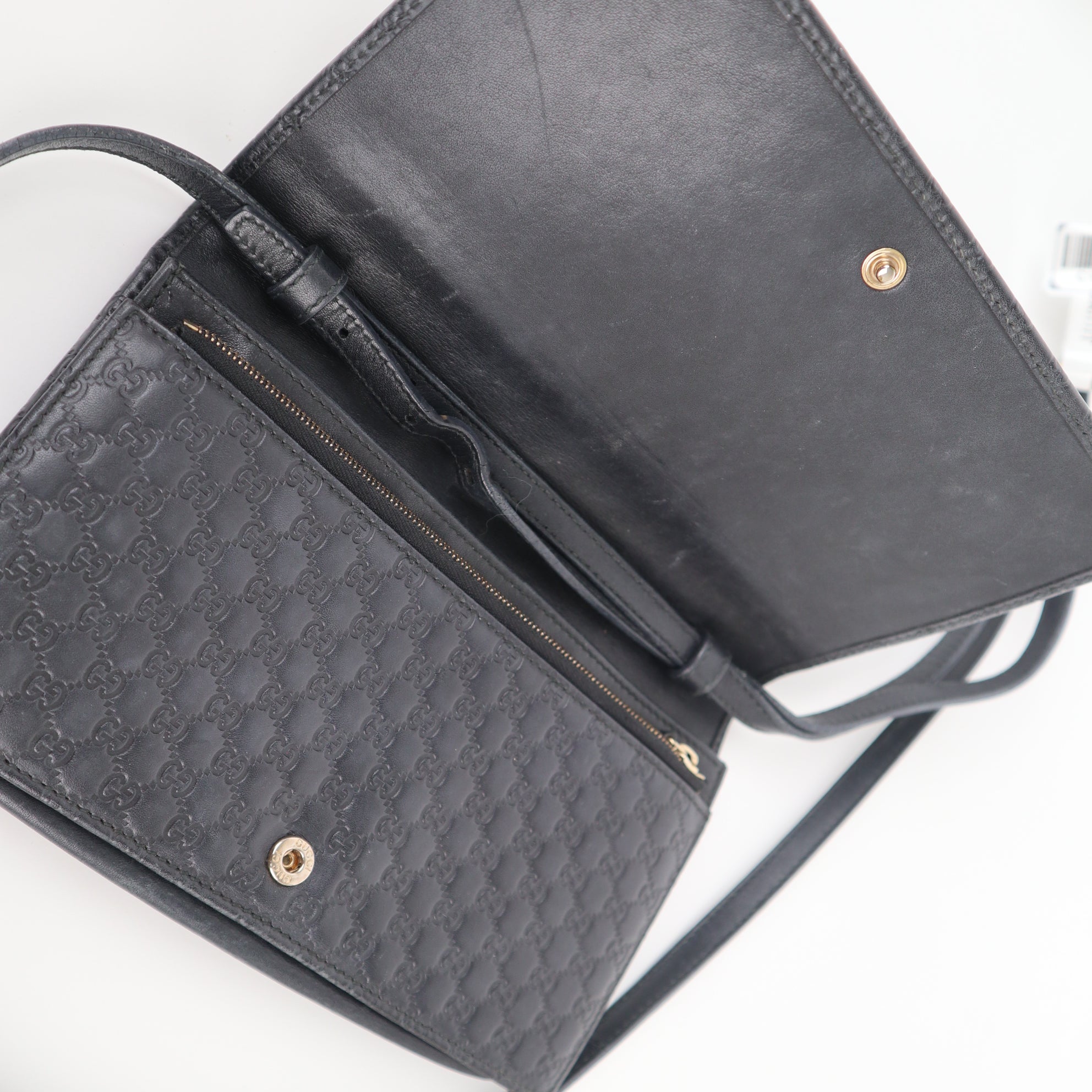 C1950 Gucci Wallet GG Micro Leather Crossbody Wallet Black | Pre-Owned Very Good Black Leather