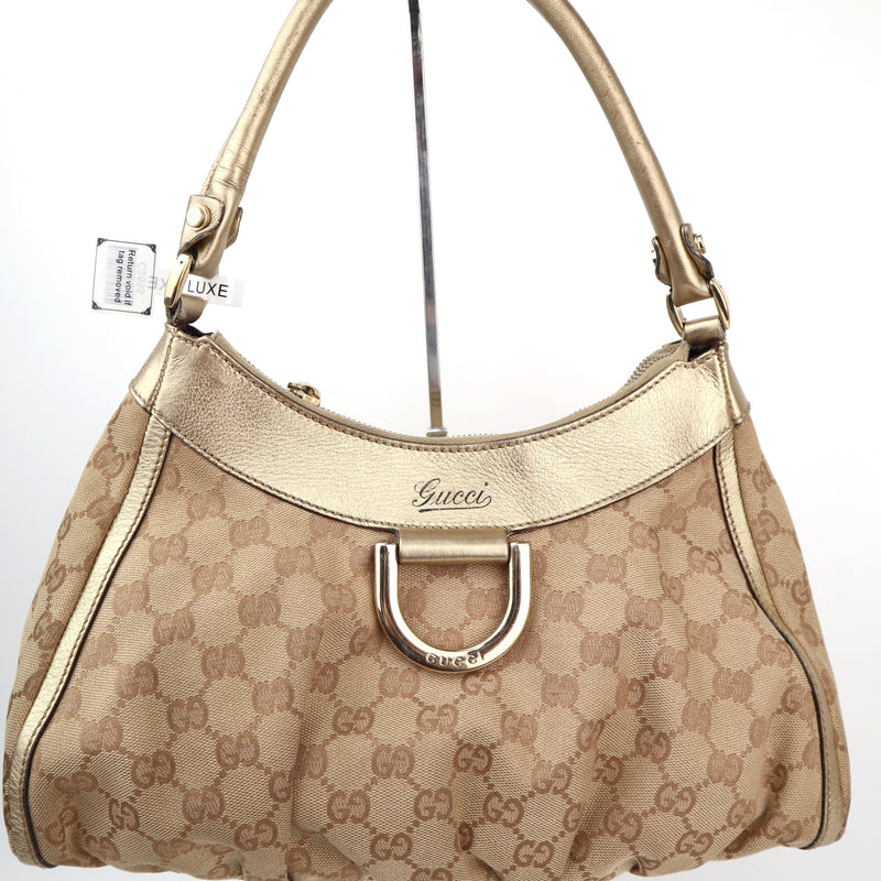 C2855# Gucci Hobo Shoulder Bag Gucci Abbey D-Ring Hobo Metallic Gold | Pre-Owned Very Good Gold
