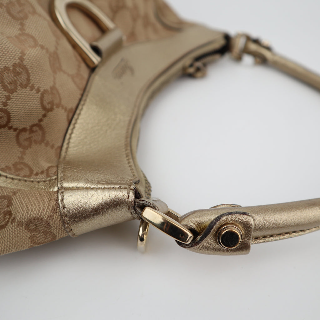 C2855# Gucci Hobo Shoulder Bag Gucci Abbey D-Ring Hobo Metallic Gold | Pre-Owned Very Good Gold