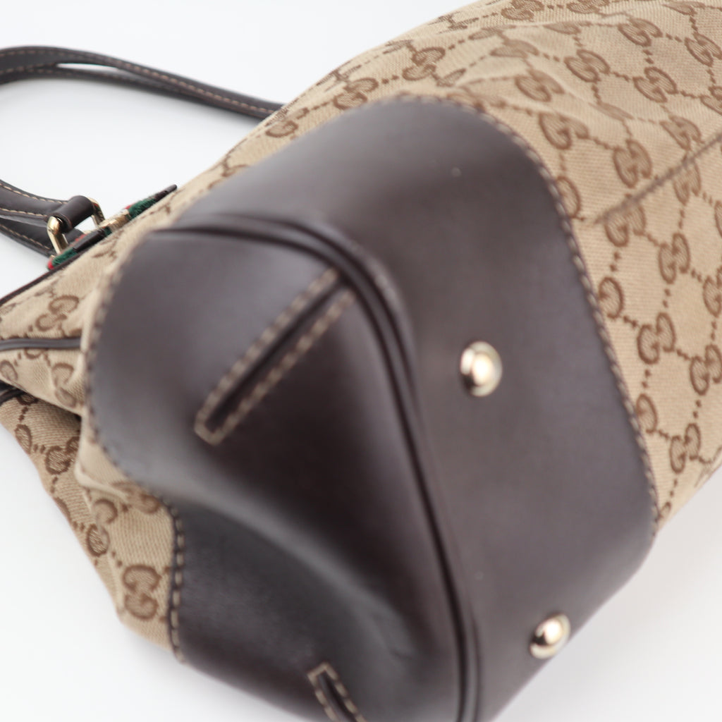 C2857 Gucci Shoulder Bag GG Canvas Mayfair Web Stripe Bow Tote | Pre-Owned Very Good Brown Canvas GG Monogram, Web Stripe
