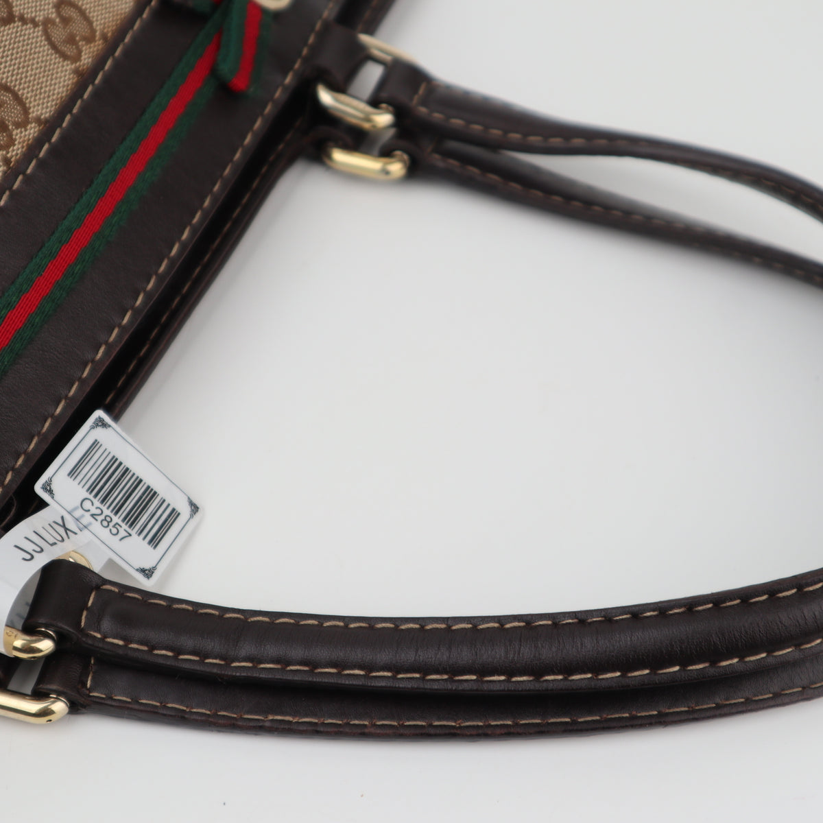 C2857 Gucci Shoulder Bag GG Canvas Mayfair Web Stripe Bow Tote | Pre-Owned Very Good Brown Canvas GG Monogram, Web Stripe